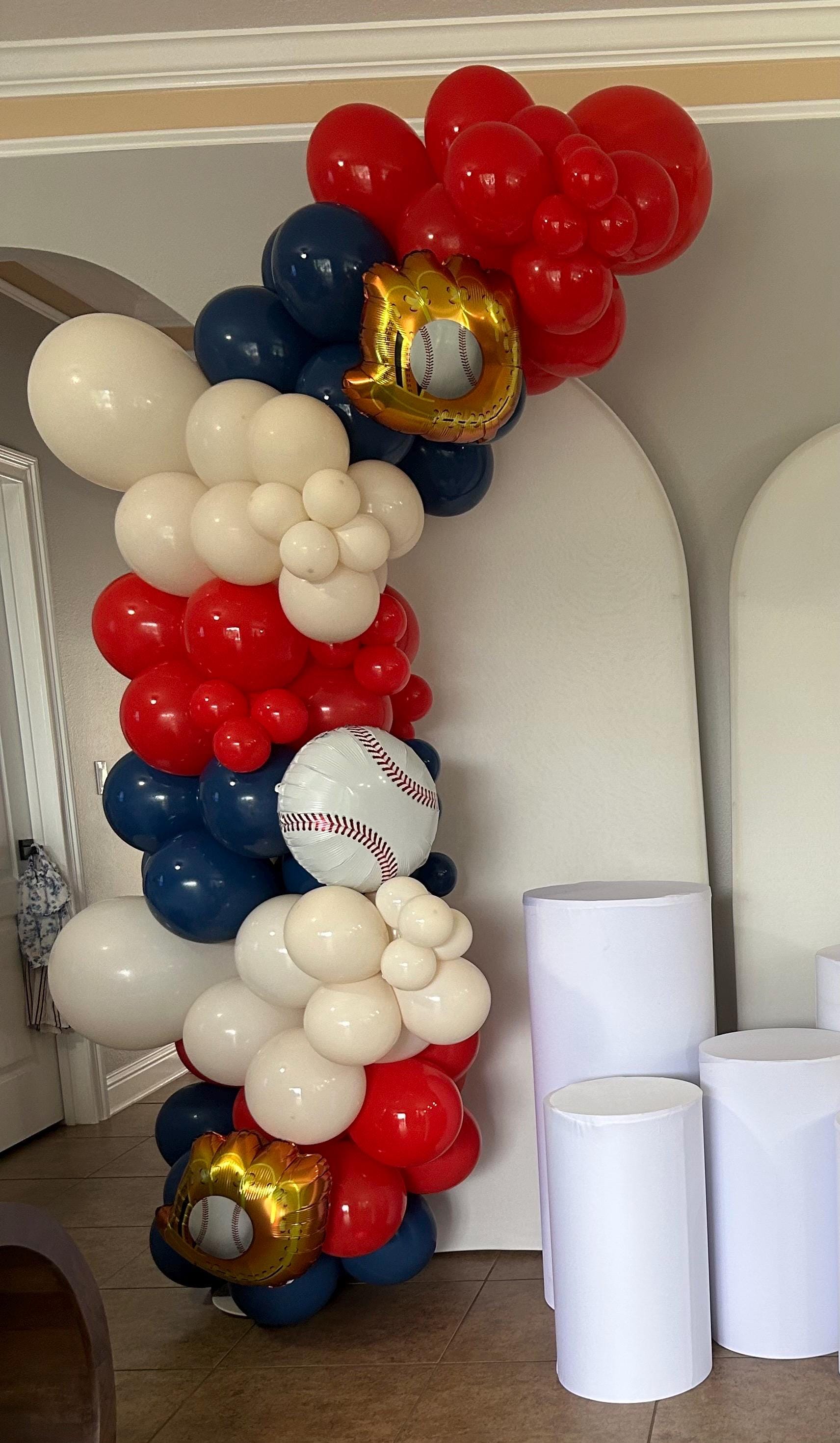 Baseball Balloon Arch Kit β Red, Navy & Cream Organic Garland | DIY Sports Party Decoration Around 8 feets tall
