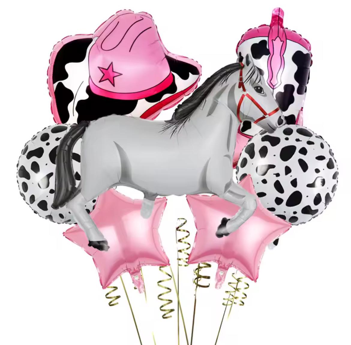 Pink Cowgirl Balloon Bouquet β Western Horse Party Decorations