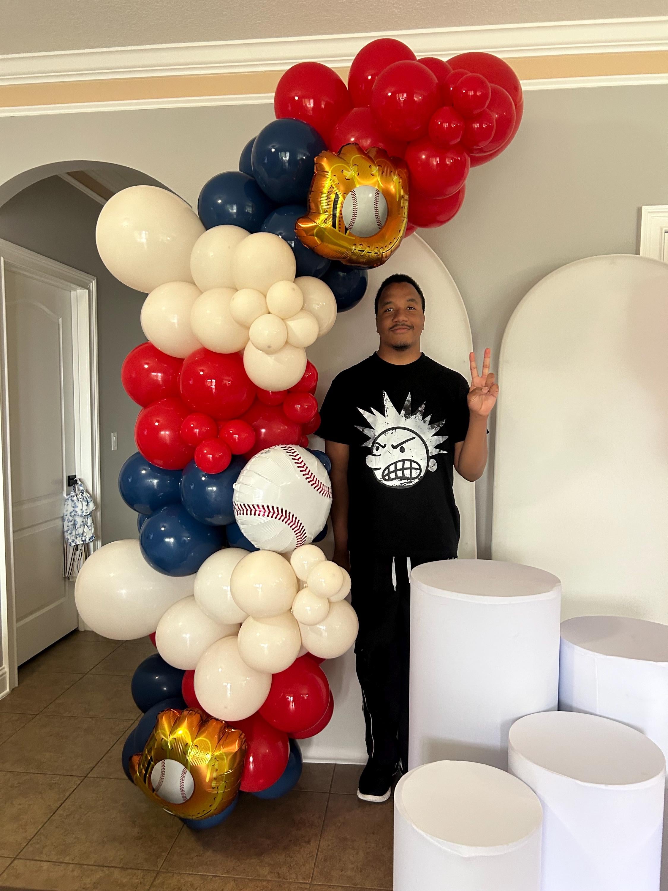 Baseball Balloon Arch Kit β Red, Navy & Cream Organic Garland | DIY Sports Party Decoration Around 8 feets tall