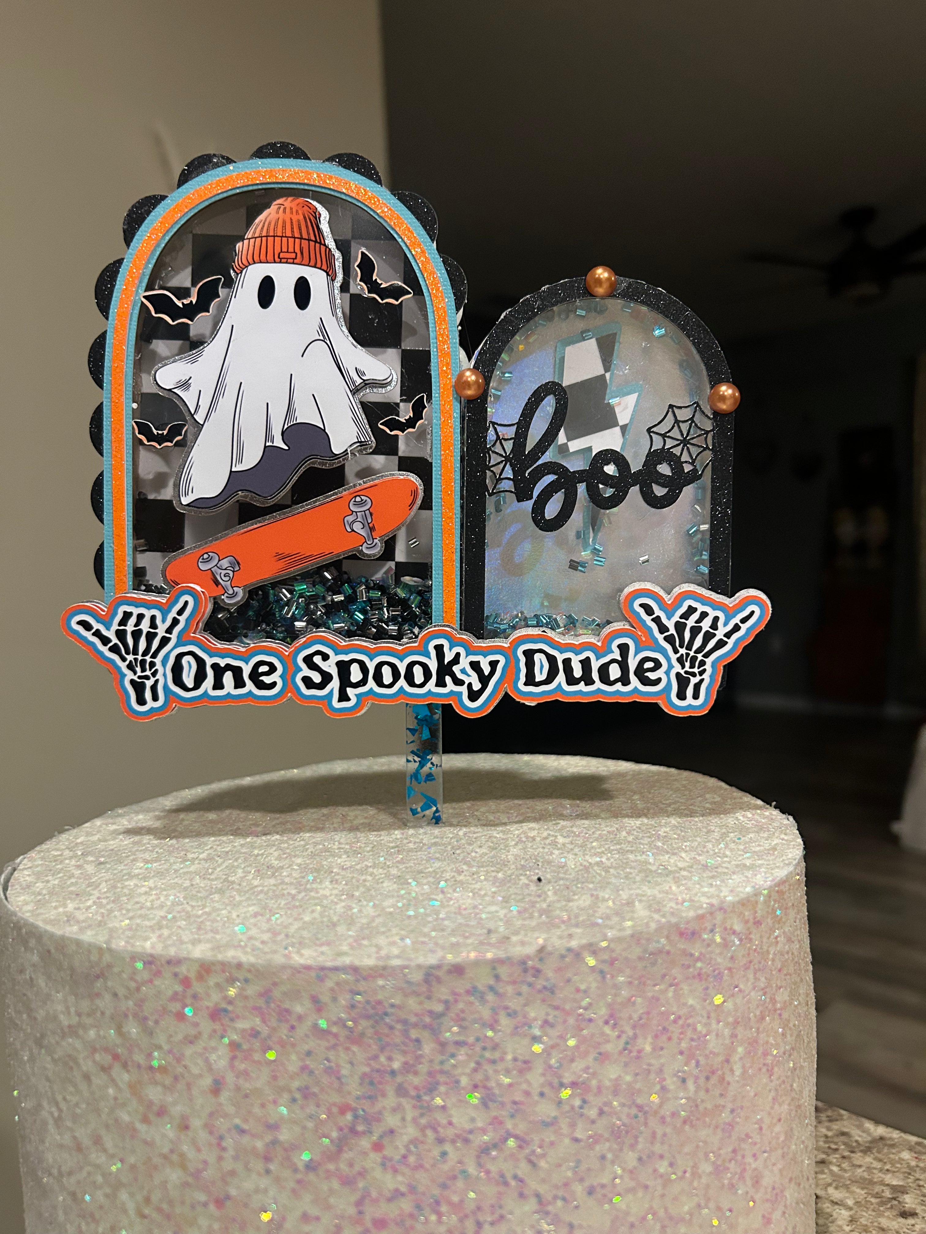 Cake Topper One Spooky Dude Ghost Skateboard Topper Boo Birthday Decoration Spooky Party Decor