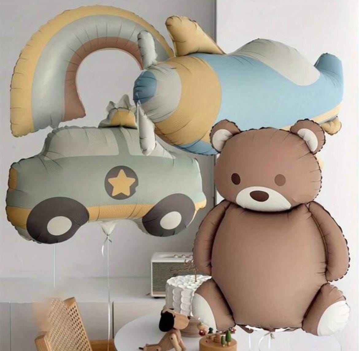 Adorable Baby Shower Decorations Bear Plane Car and Raindbow Nude Colora Balloons