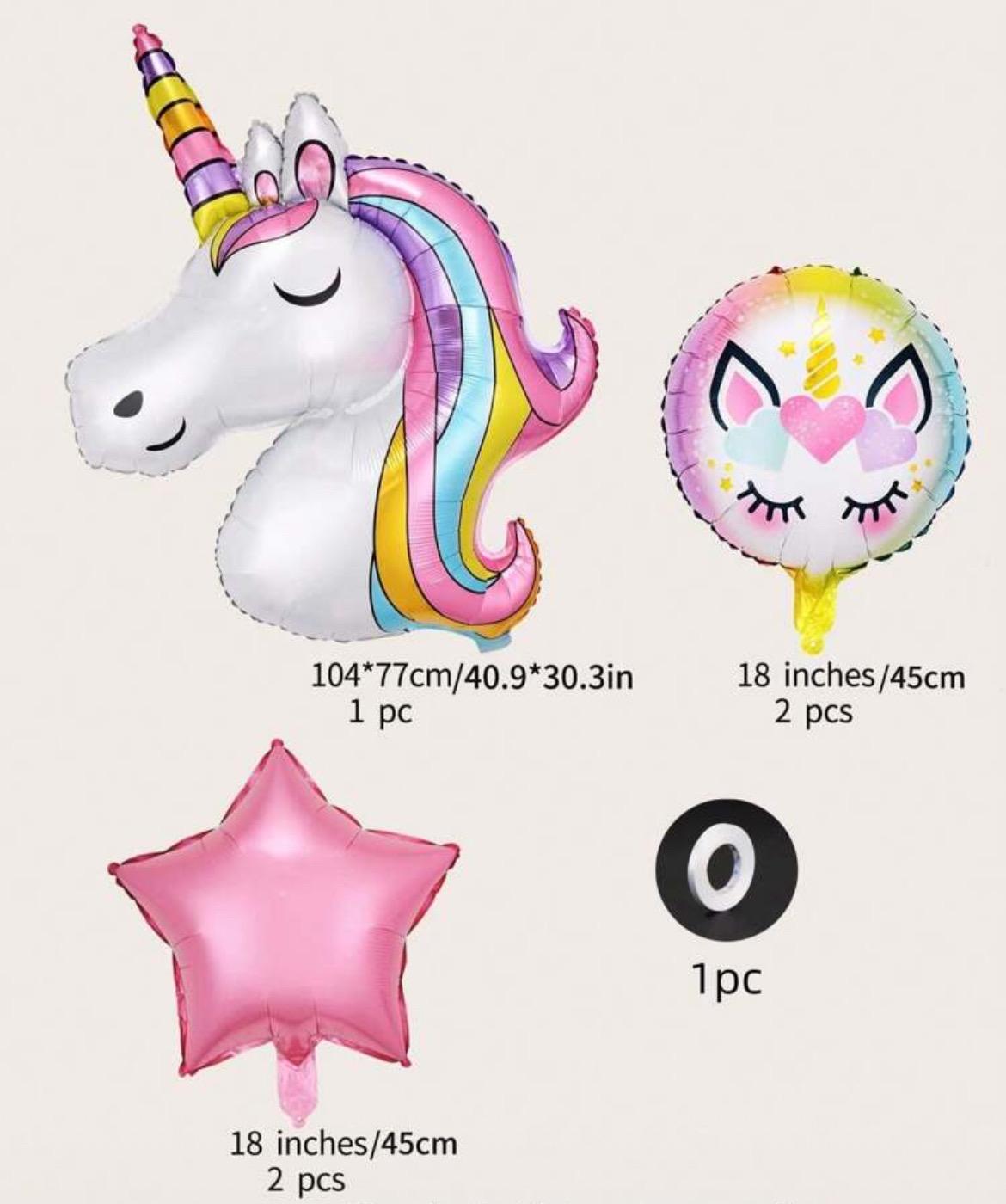 Unicorn Balloon Set – 5pcs Pastel Foil Balloon Bundle | Magical Birthday Party Decor for Girls