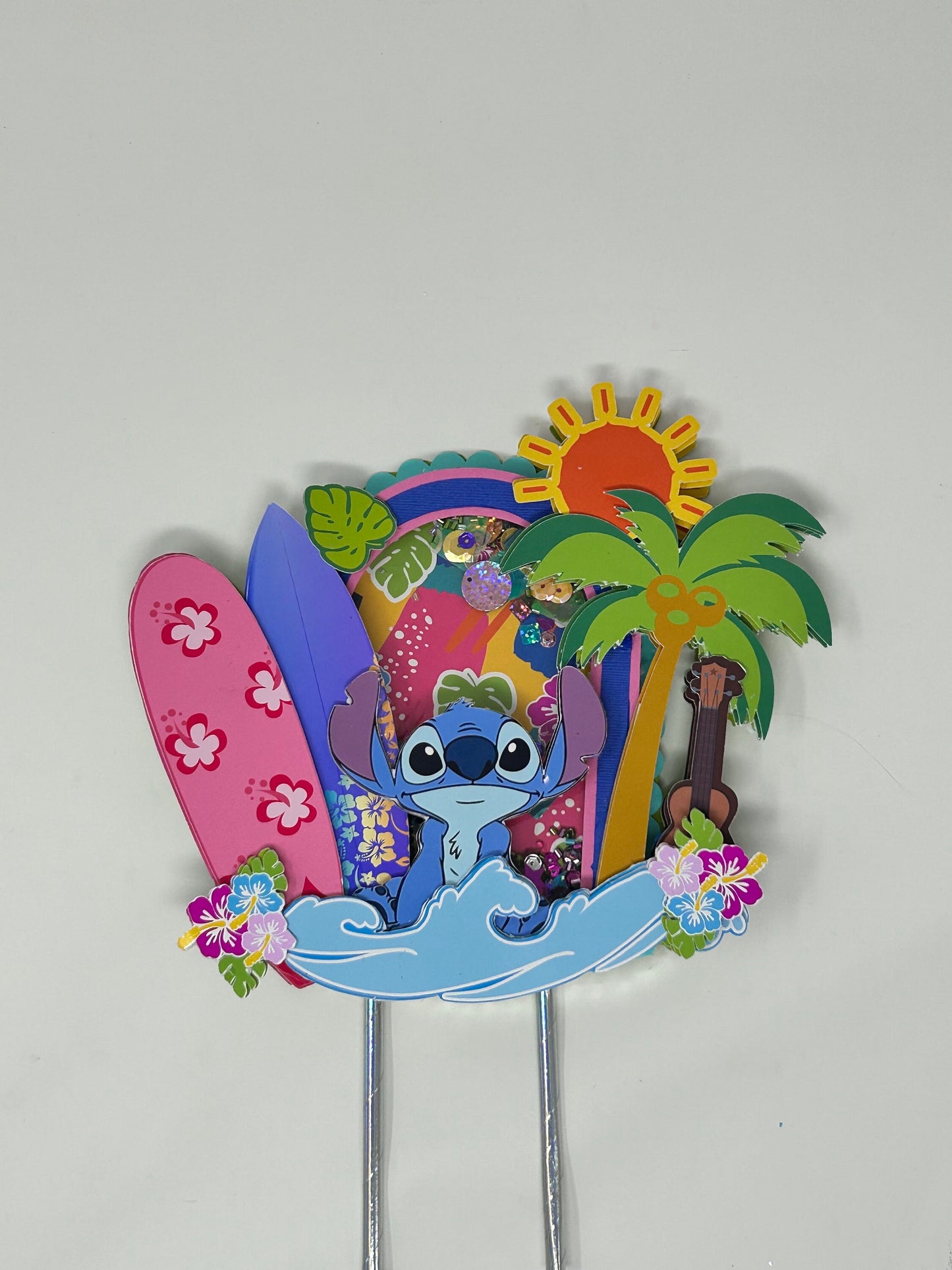 Blue Cartoon Cake Topper Birthday Party Aloha Palms Sun Beach Summer Pool
