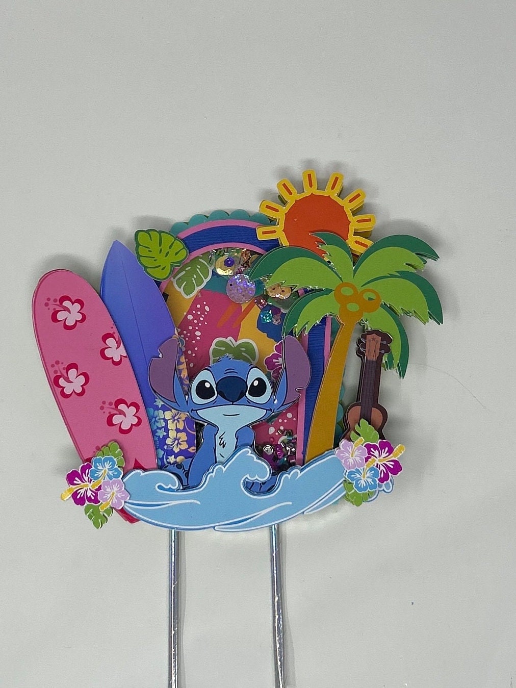 Blue Cartoon Cake Topper Birthday Party Aloha Palms Sun Beach Summer Pool