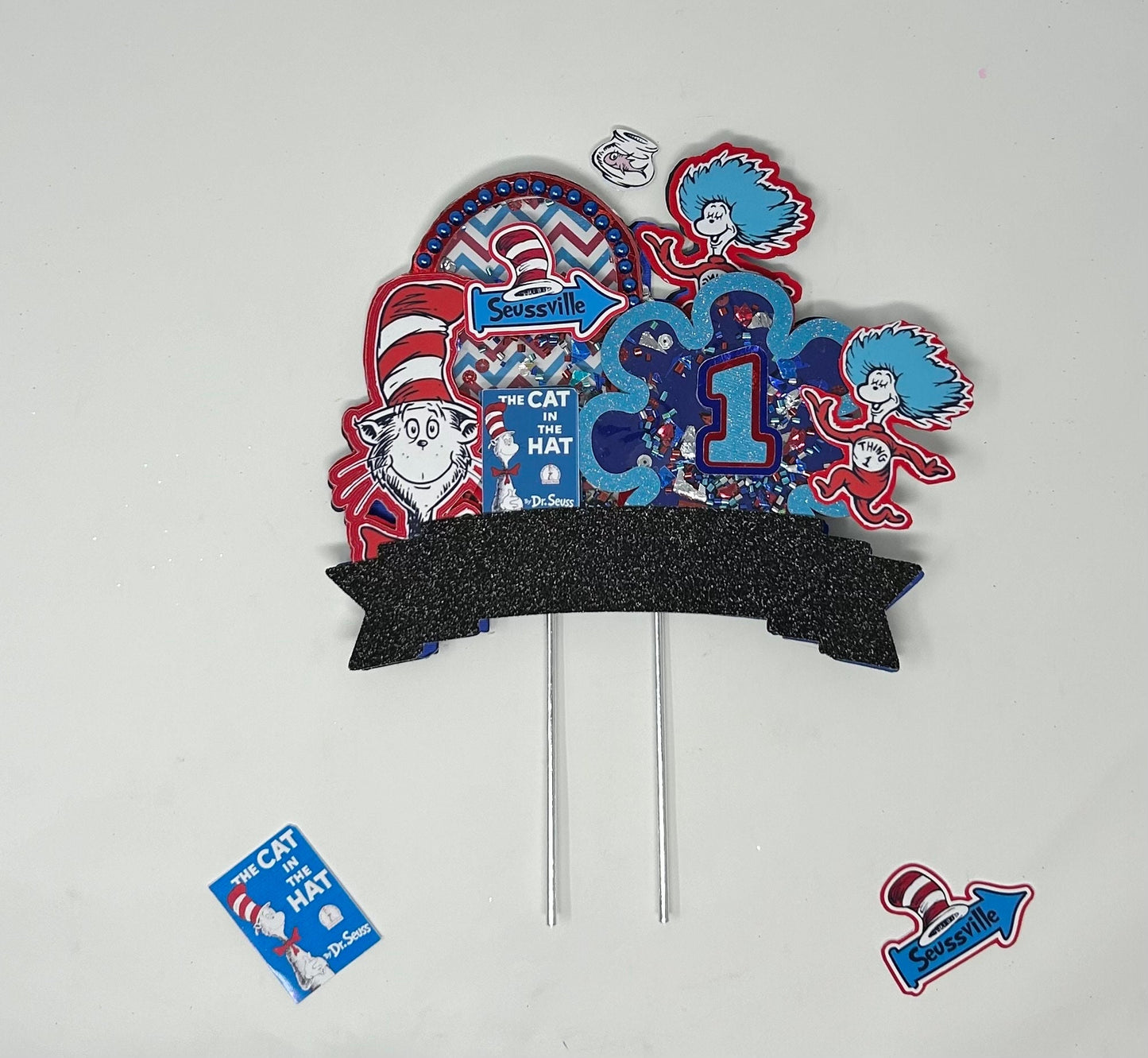 Cat Red and White Hat Birthday Cake Topper