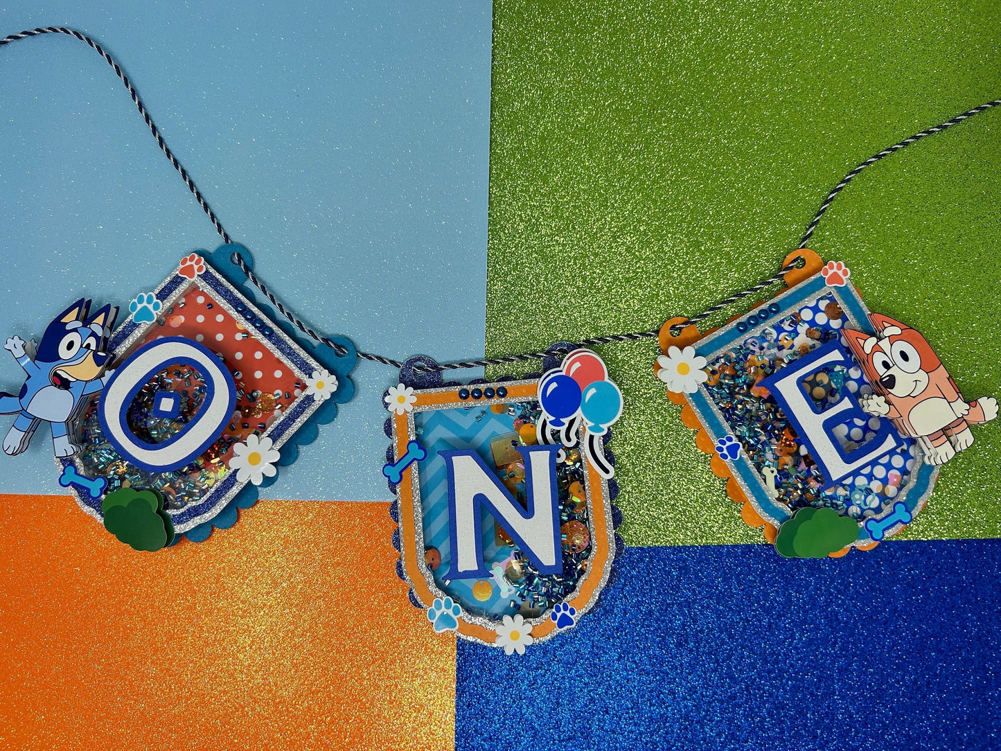 One High Chair Banner Blue y Bingo Dog First Birthday Party