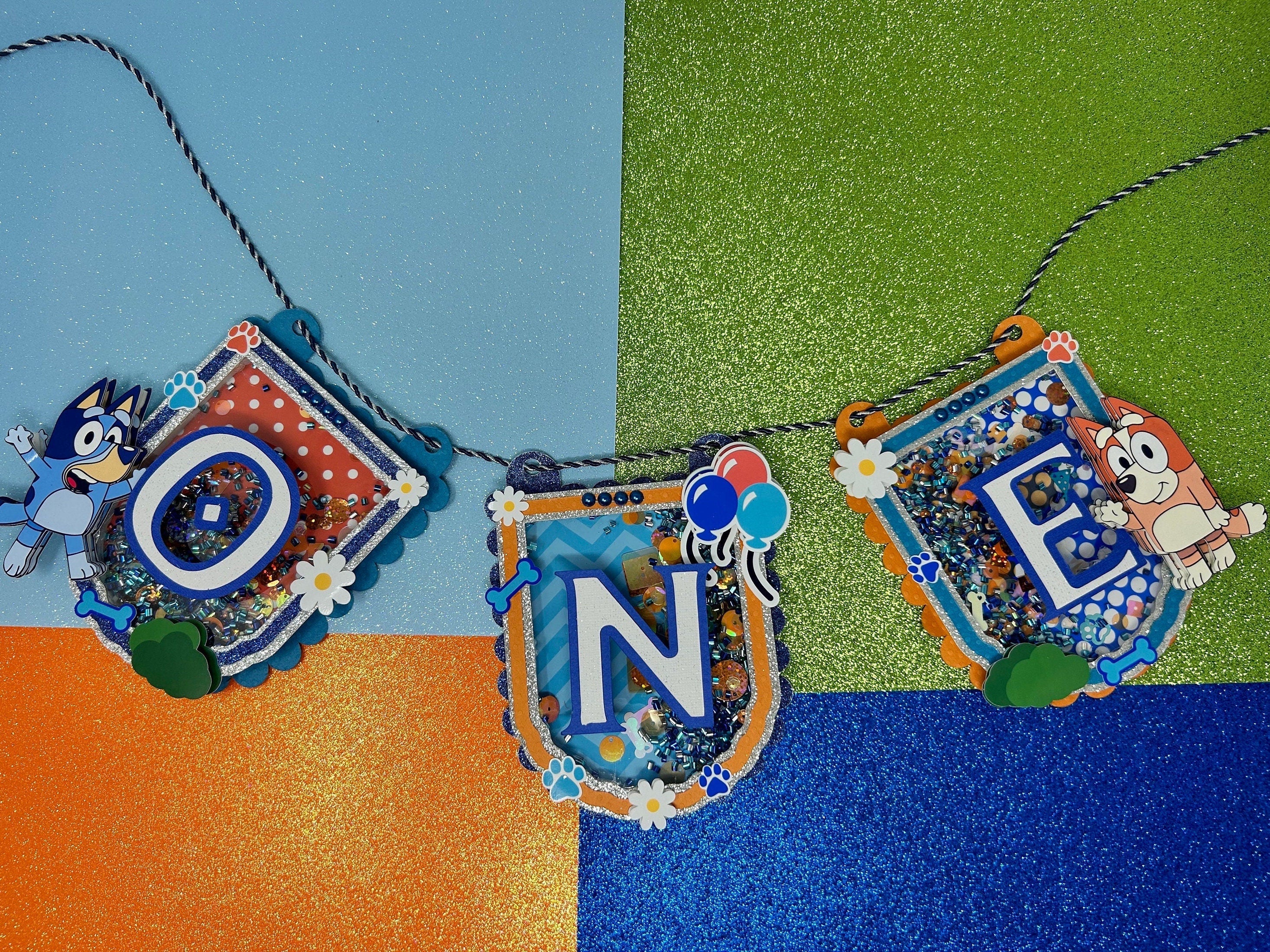 One High Chair Banner Blue y Bingo Dog First Birthday Party
