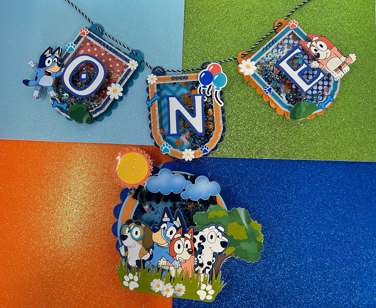 One High Chair Banner Blue y Bingo Dog First Birthday Party