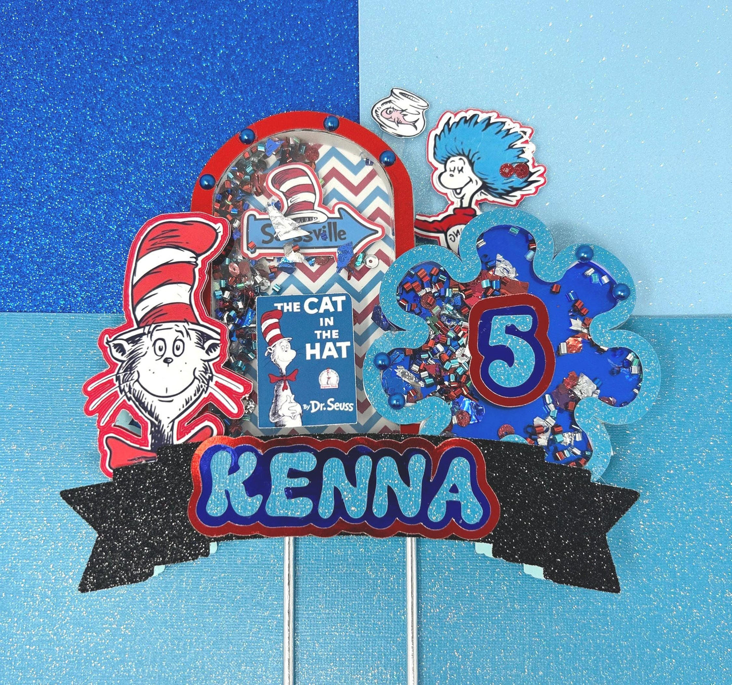 Cat Red and White Hat Birthday Cake Topper