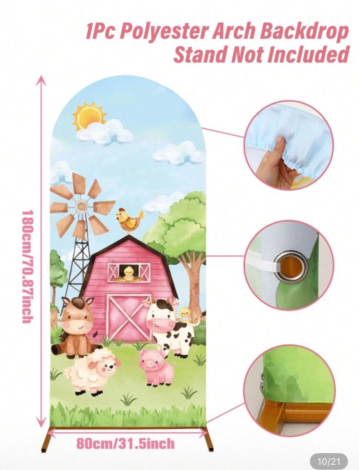 Pink & Red Farm Party Supplies - Arch Backdrop, Tablecloths Banner