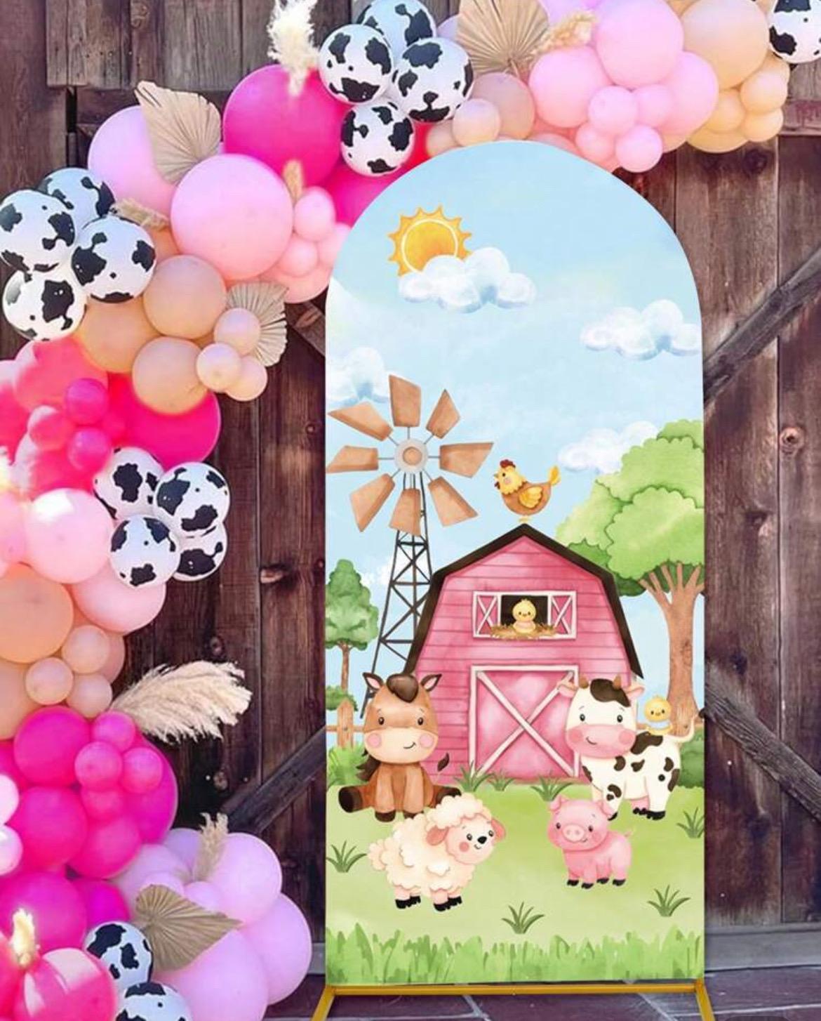 Pink & Red Farm Party Supplies - Arch Backdrop, Tablecloths Banner