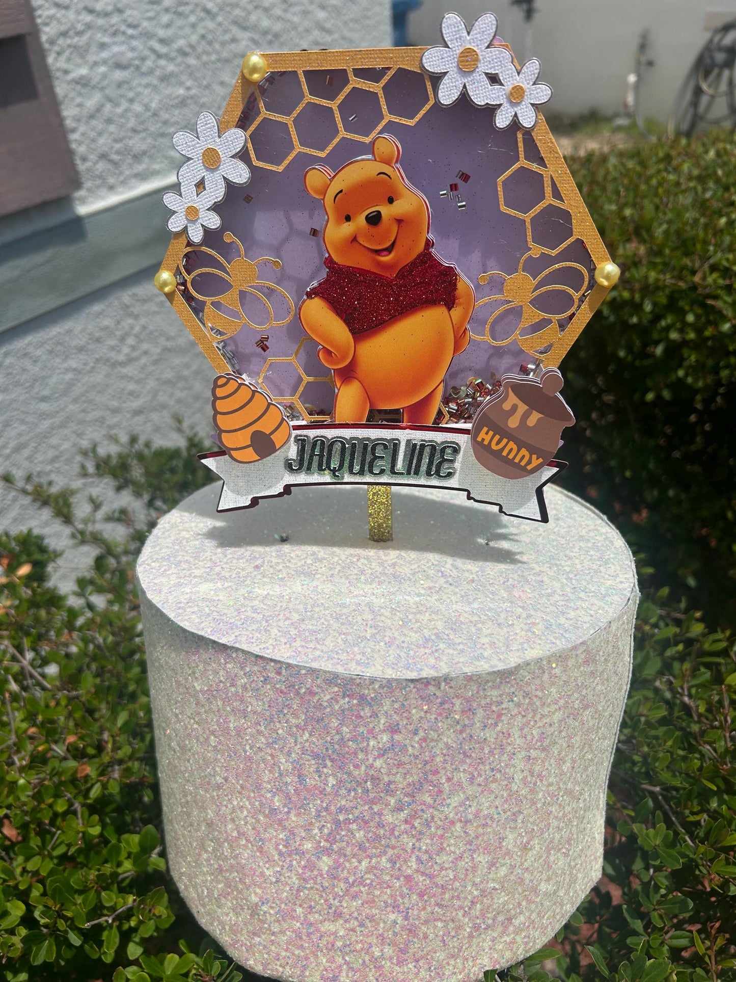 Winnie the Pooh Cake Topper – Personalized Honeycomb Birthday Decoration