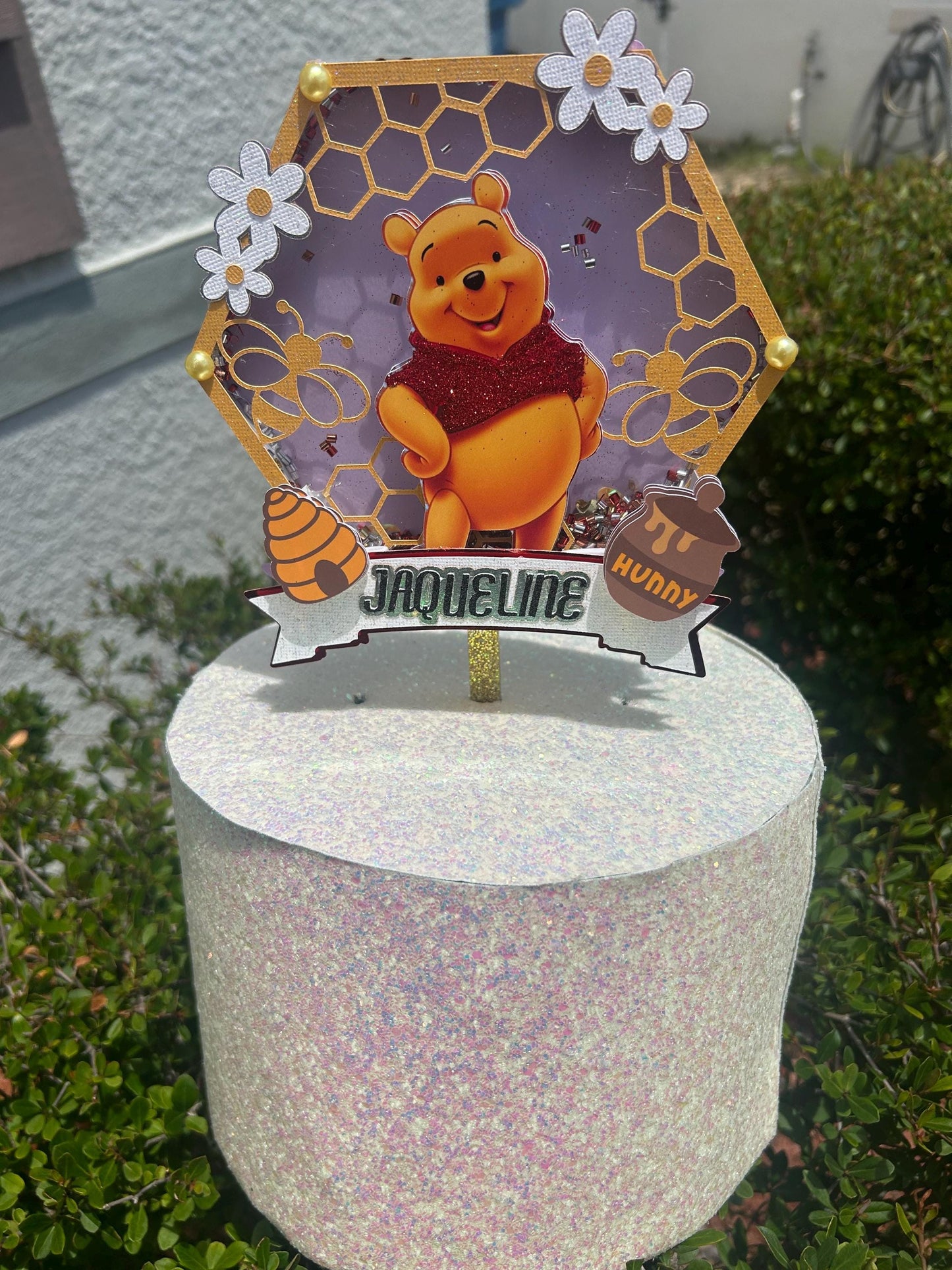 Winnie the Pooh Cake Topper – Personalized Honeycomb Birthday Decoration