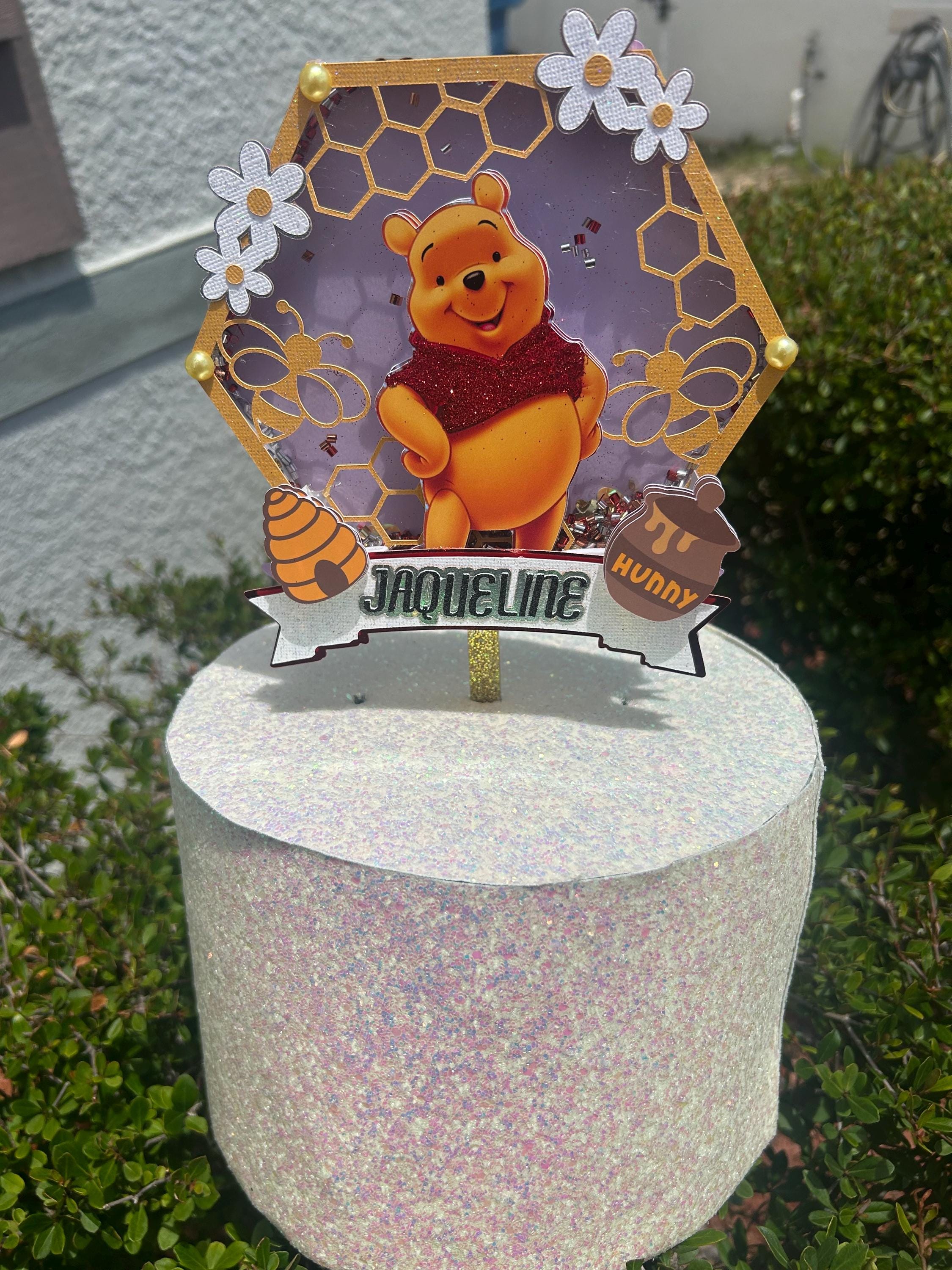 Winnie the Pooh Cake Topper β Personalized Honeycomb Birthday Decoration