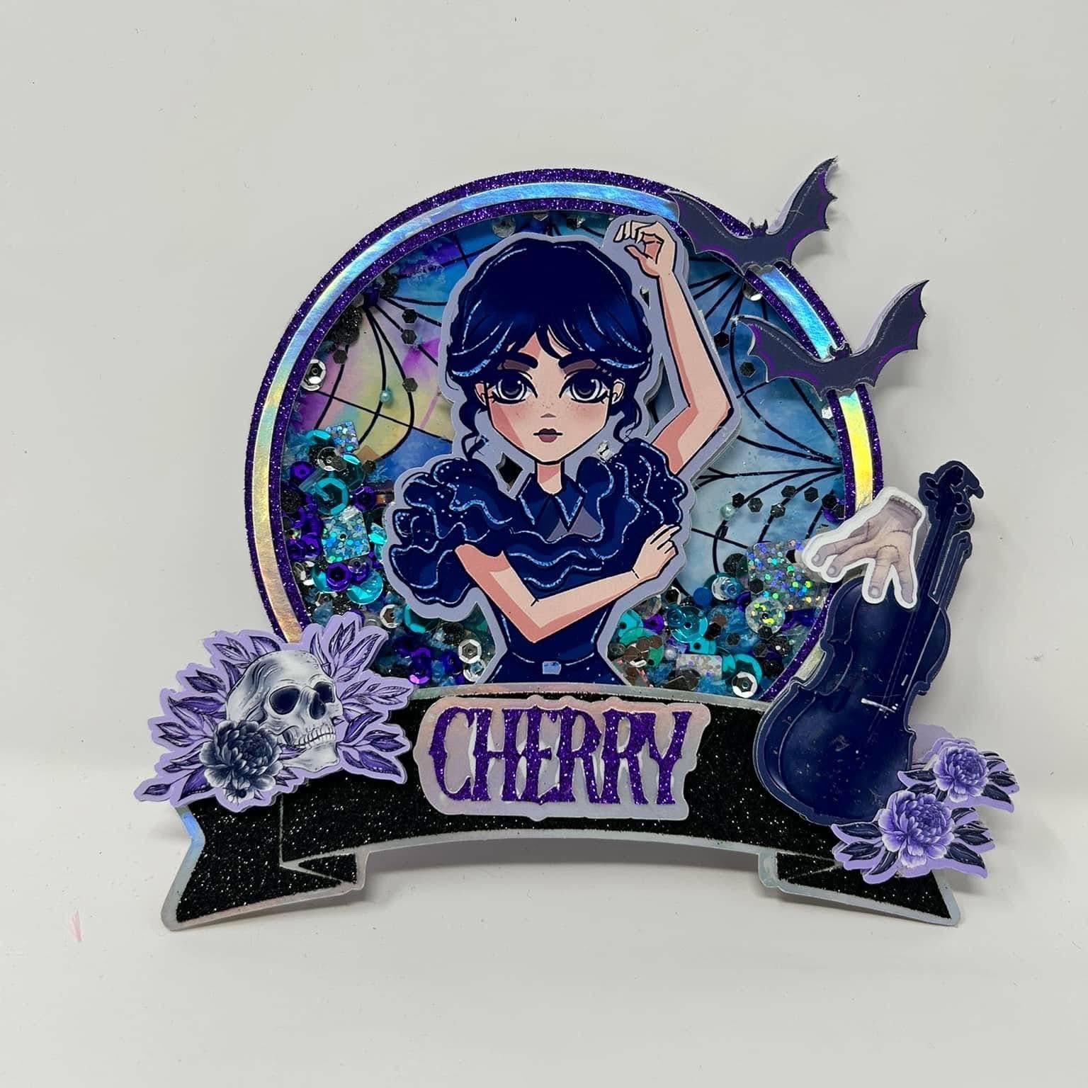 Wednesday Addams  Birthday Cake Topper | Personalized Dark Purple Shaker Topper | Spooky Anime Style Party Decor