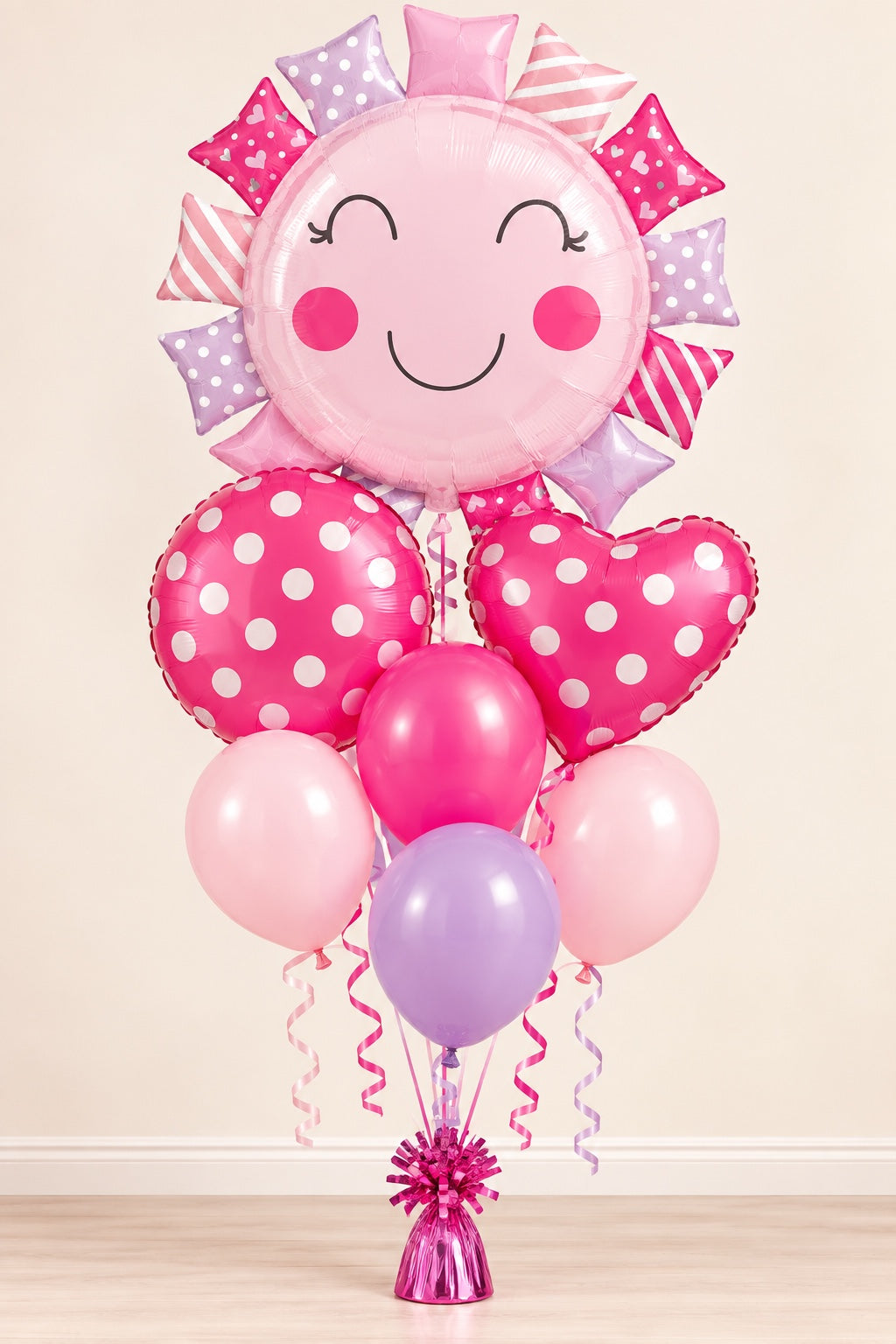 Pink Sunshine Smiley Balloon Bouquet