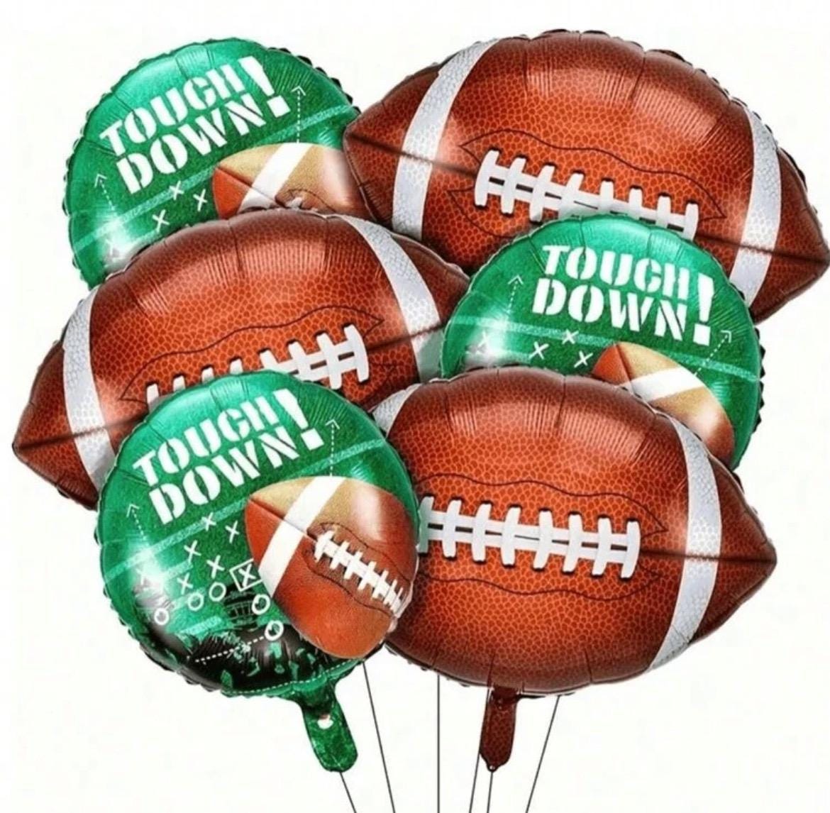 Football Touchdown Balloon Set – 6 Pieces | Super Bowl Party Decor | Game Day Balloons | Sports Birthday Theme