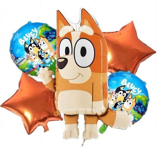 Blue y orange Foil Balloon Set – 5pcs | Blue y Birthday Party Balloons | Cartoon Dog Character Balloon Set | Kids Party Decor