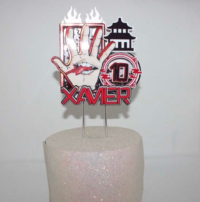Personalized Jujutsu Kaisen Anime Cake Topper | Custom Name & Age | Red & Black Birthday Decor