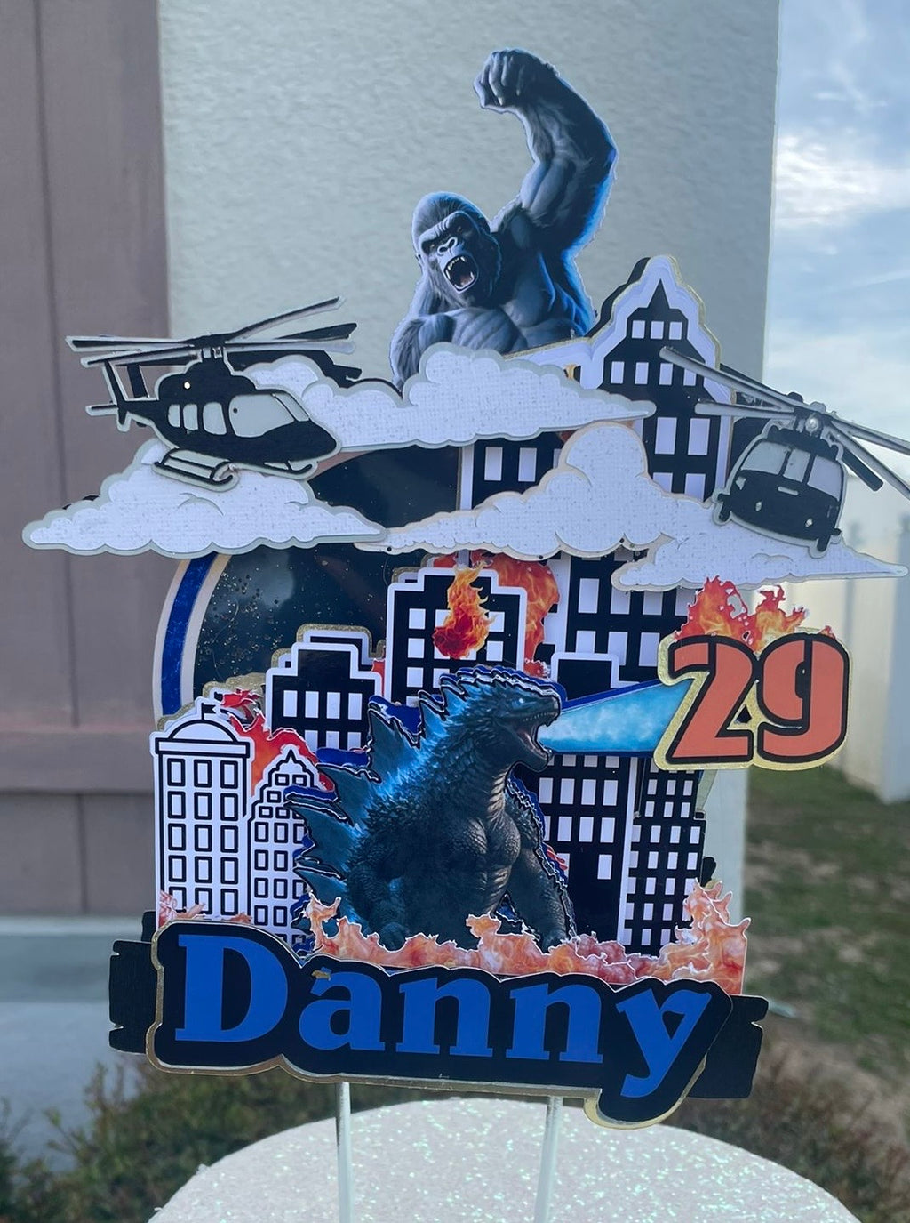 Godzilla and King Kong personalized cake topper