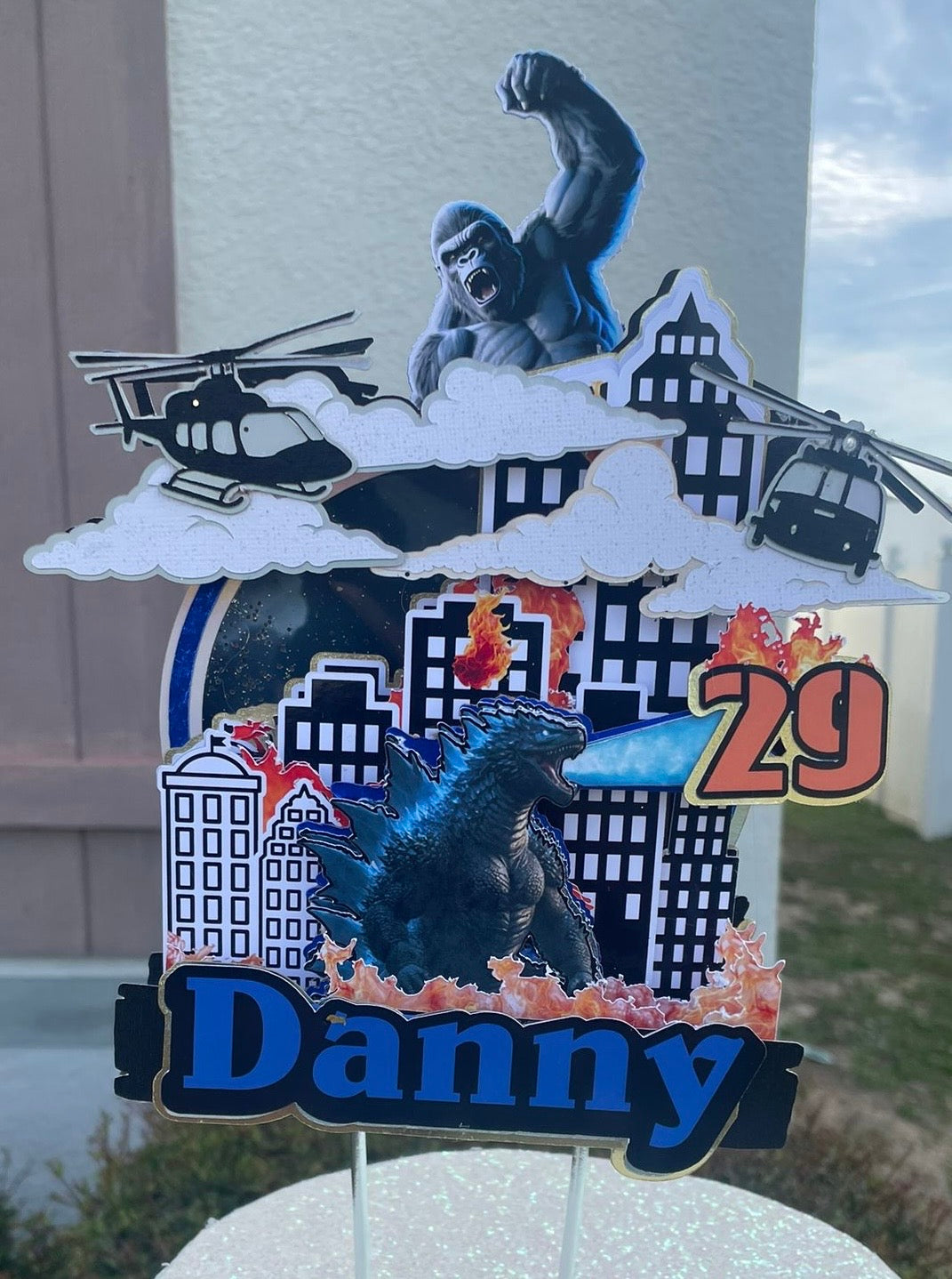 Godzilla and King Kong personalized cake topper