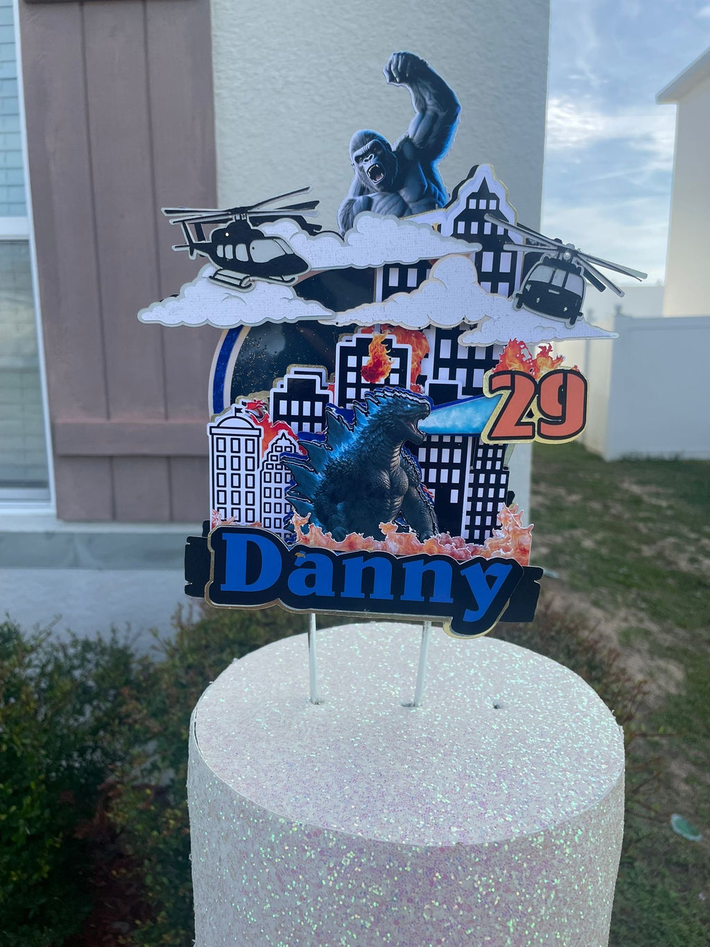 Godzilla and King Kong personalized cake topper