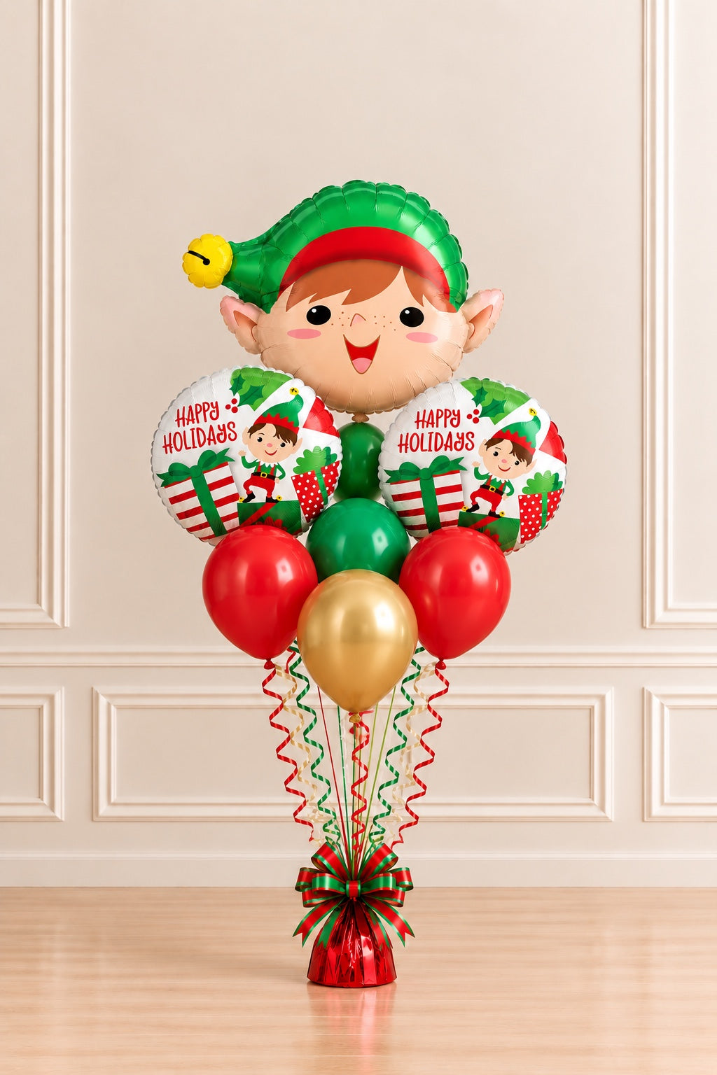 Christmas Elf Happy Holidays Balloon Bouquet