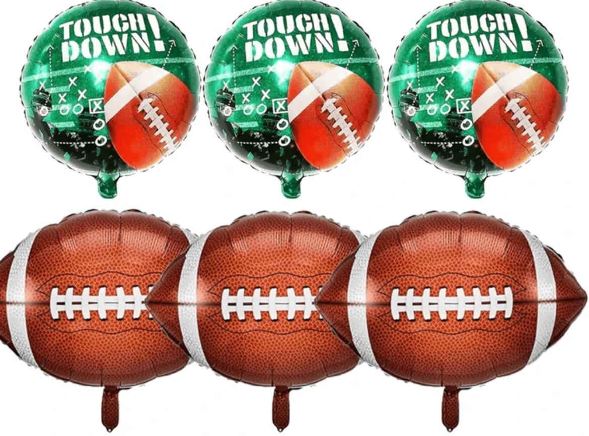 Football Touchdown Balloon Set – 6 Pieces | Super Bowl Party Decor | Game Day Balloons | Sports Birthday Theme