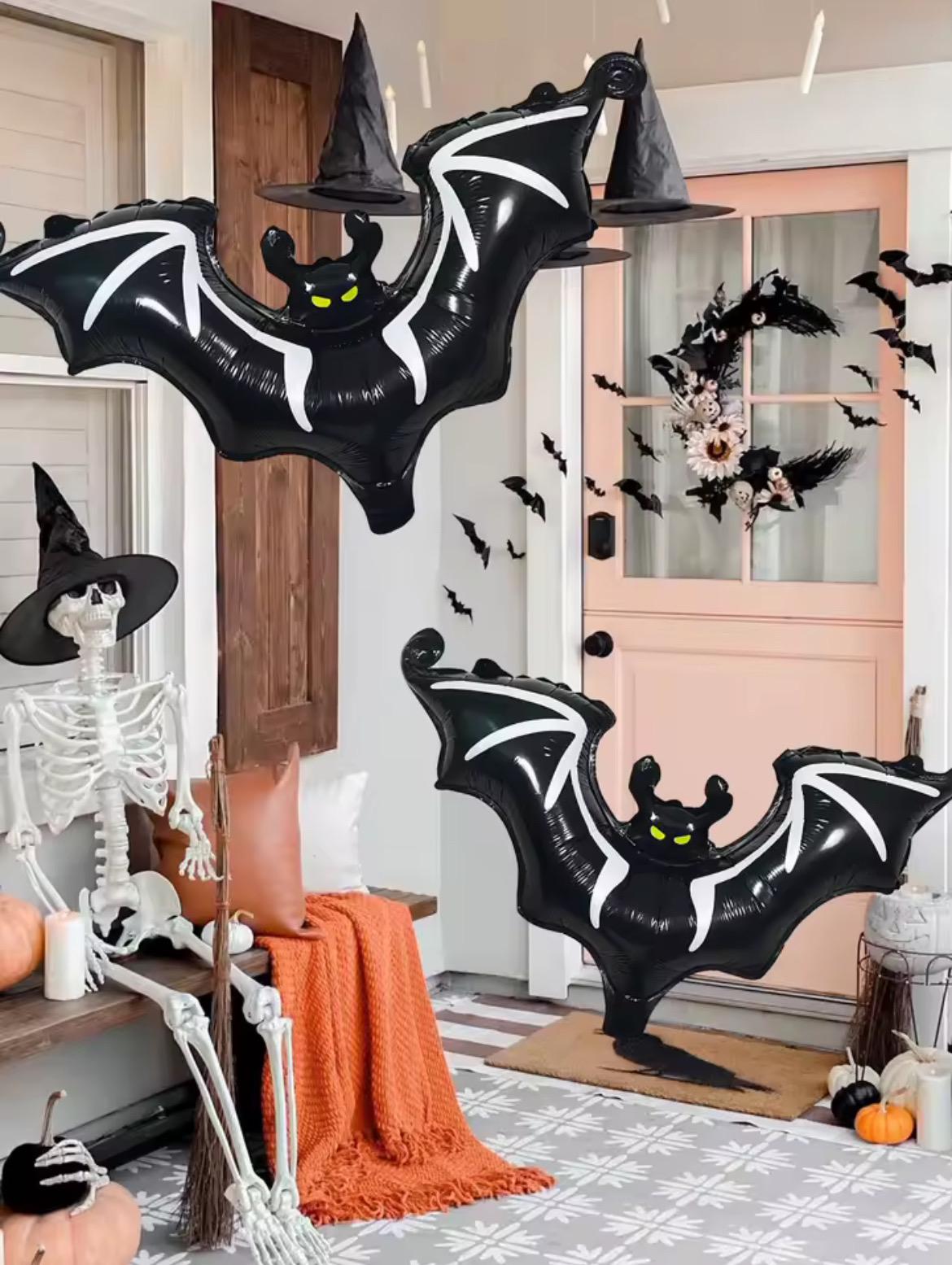 2pcs Bat Balloons – Spread Wings Halloween Foil Balloons, Black Scary Bat Party Decorations