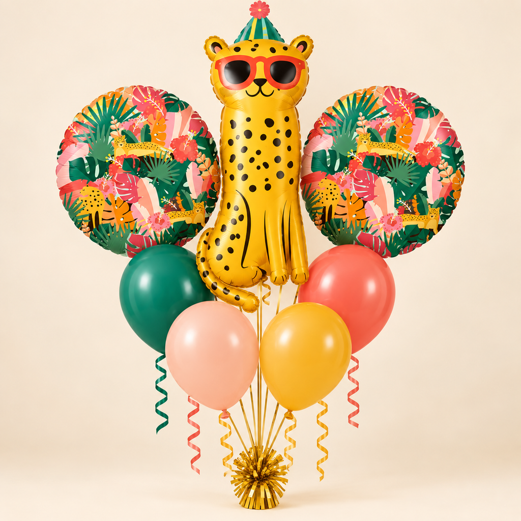 Cheetah Birthday Balloons – Single or 7-Balloon Bouquet