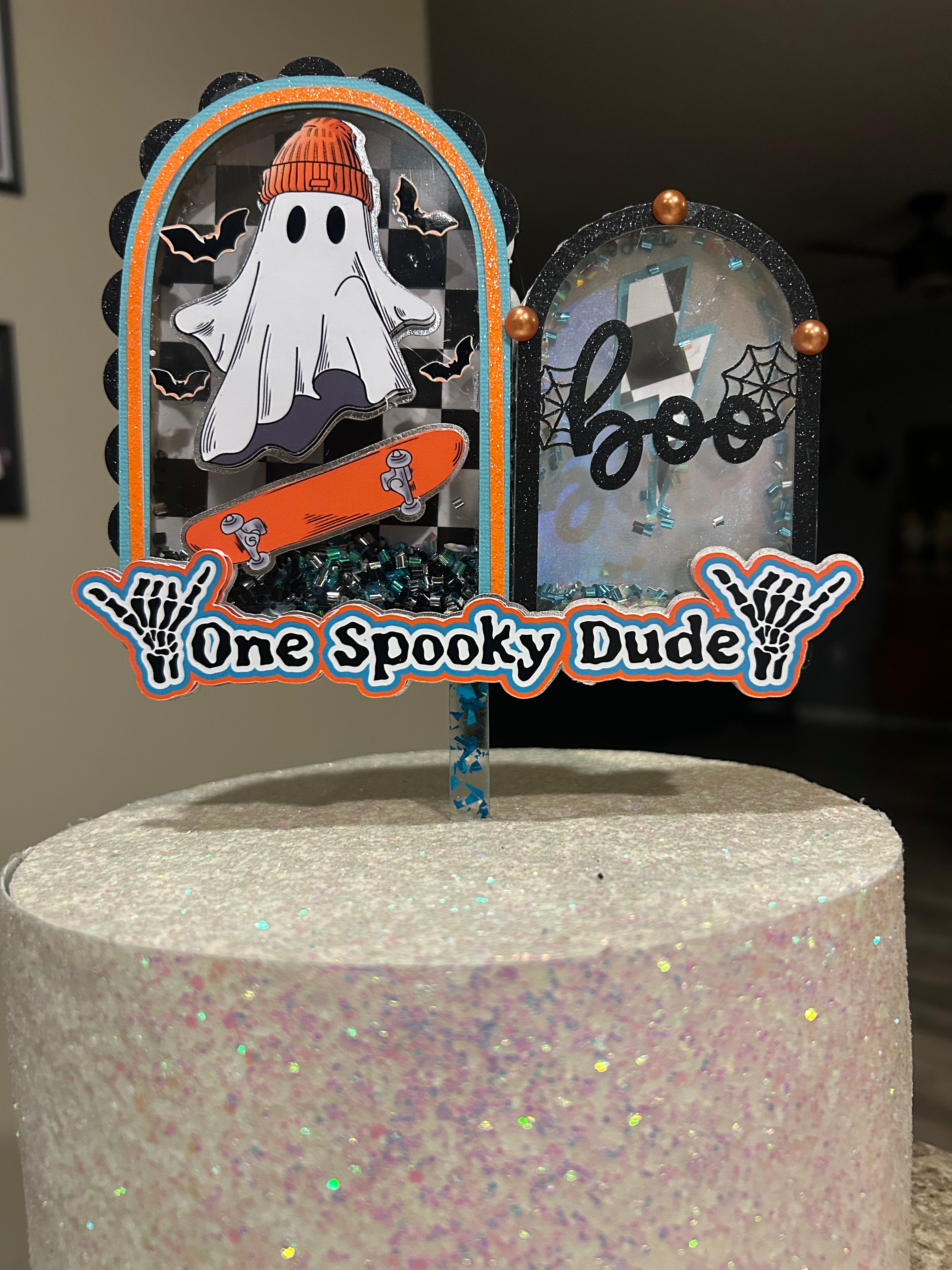 Cake Topper One Spooky Dude Ghost Skateboard Topper Boo Birthday Decoration Spooky Party Decor