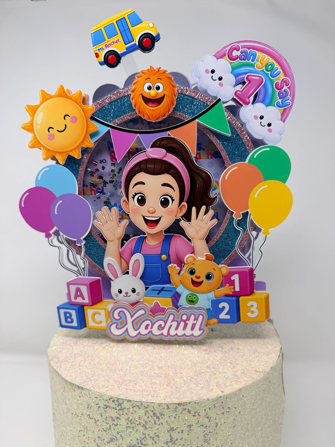 Personalized Ms. Rachel shaker cake topper