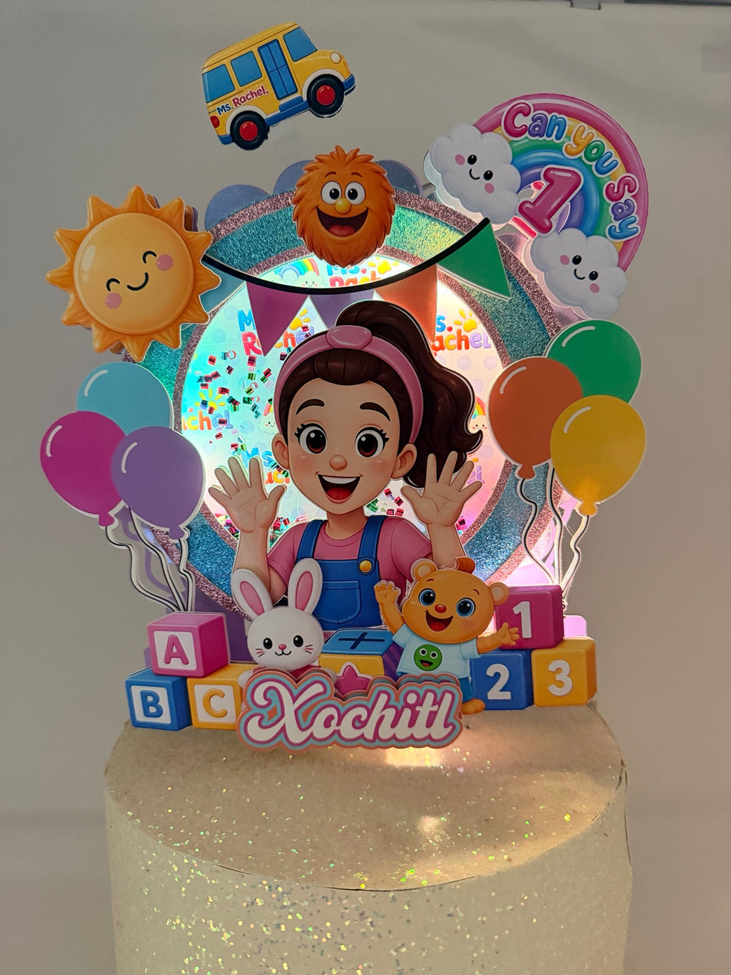 Cake topper with lights on