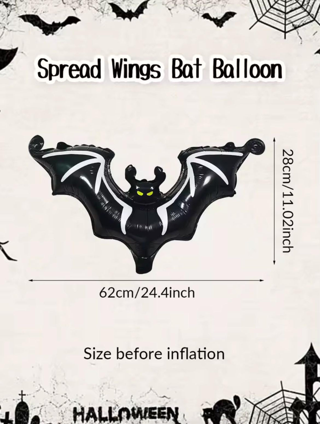 2pcs Bat Balloons – Spread Wings Halloween Foil Balloons, Black Scary Bat Party Decorations