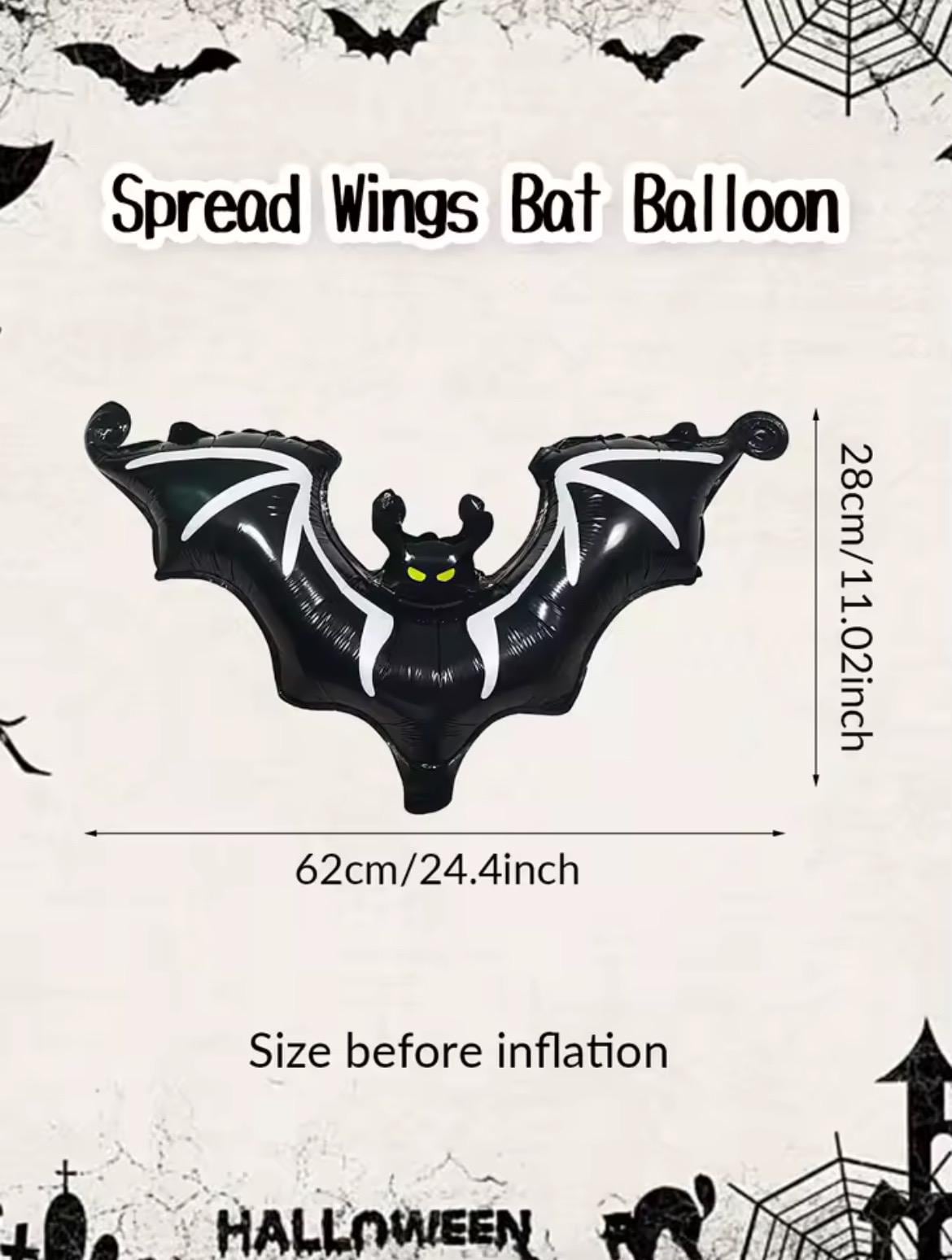 2pcs Bat Balloons – Spread Wings Halloween Foil Balloons, Black Scary Bat Party Decorations