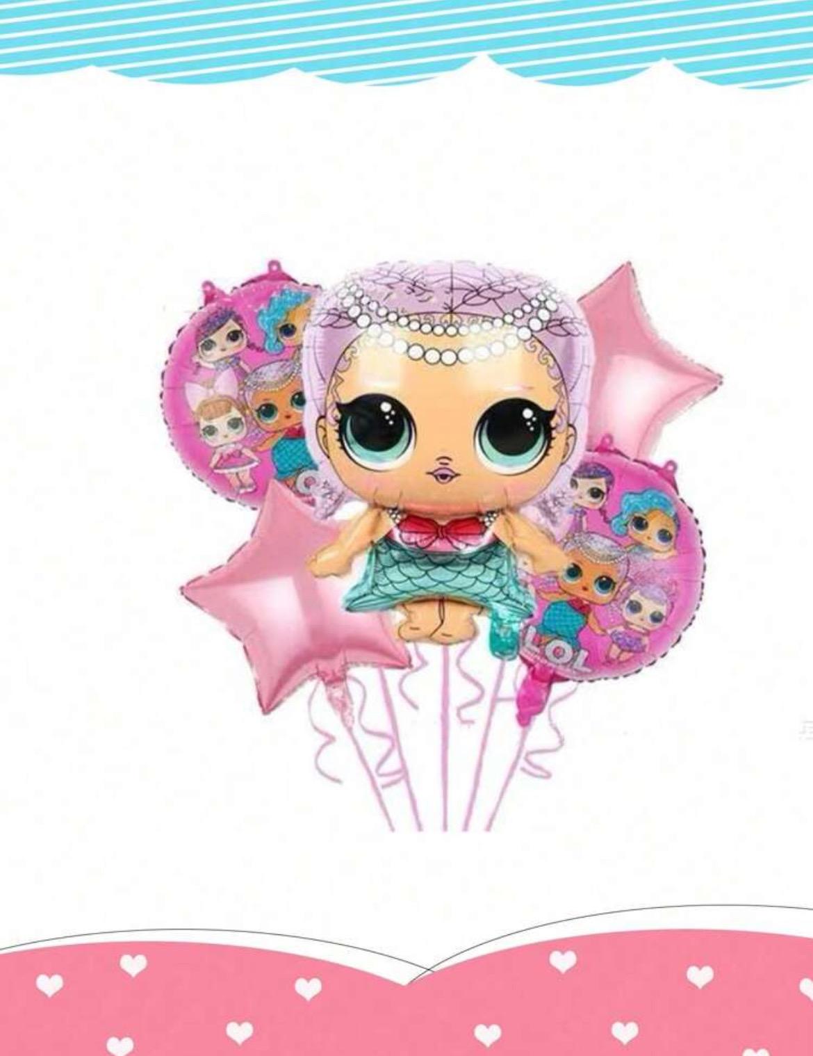 Glam Doll Balloon Set – 5pcs Foil Balloons for Birthday Party – Fashion Doll Theme – Pink or Blue Options