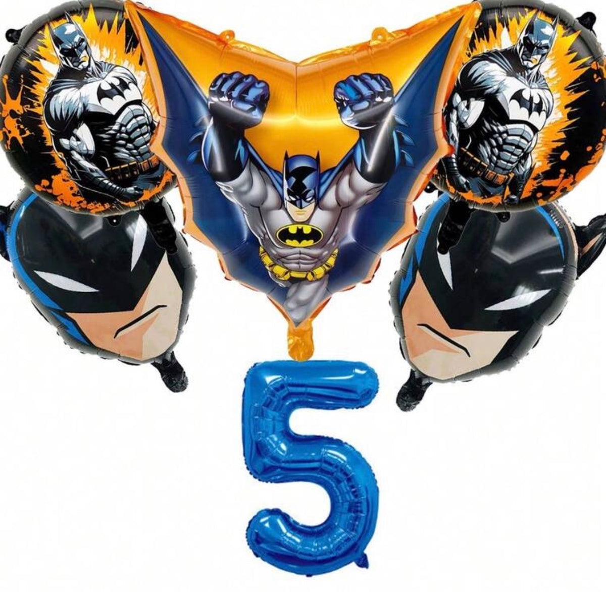 Batman birthday set with blue number 5 and five coordinating foil balloons
