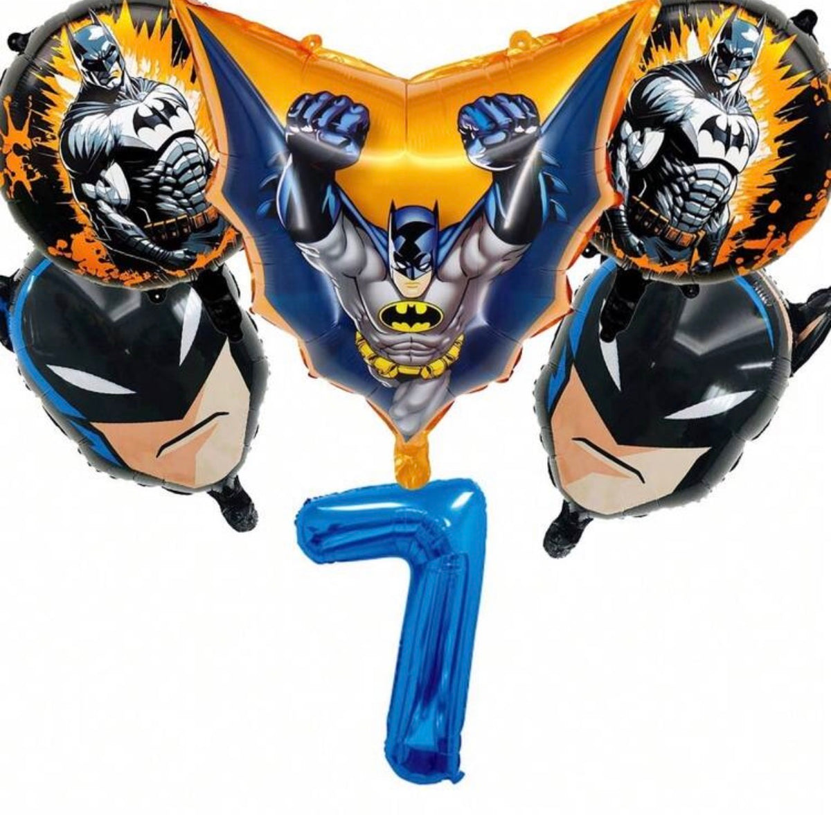Batman birthday set with blue number 7 and five coordinating foil balloons