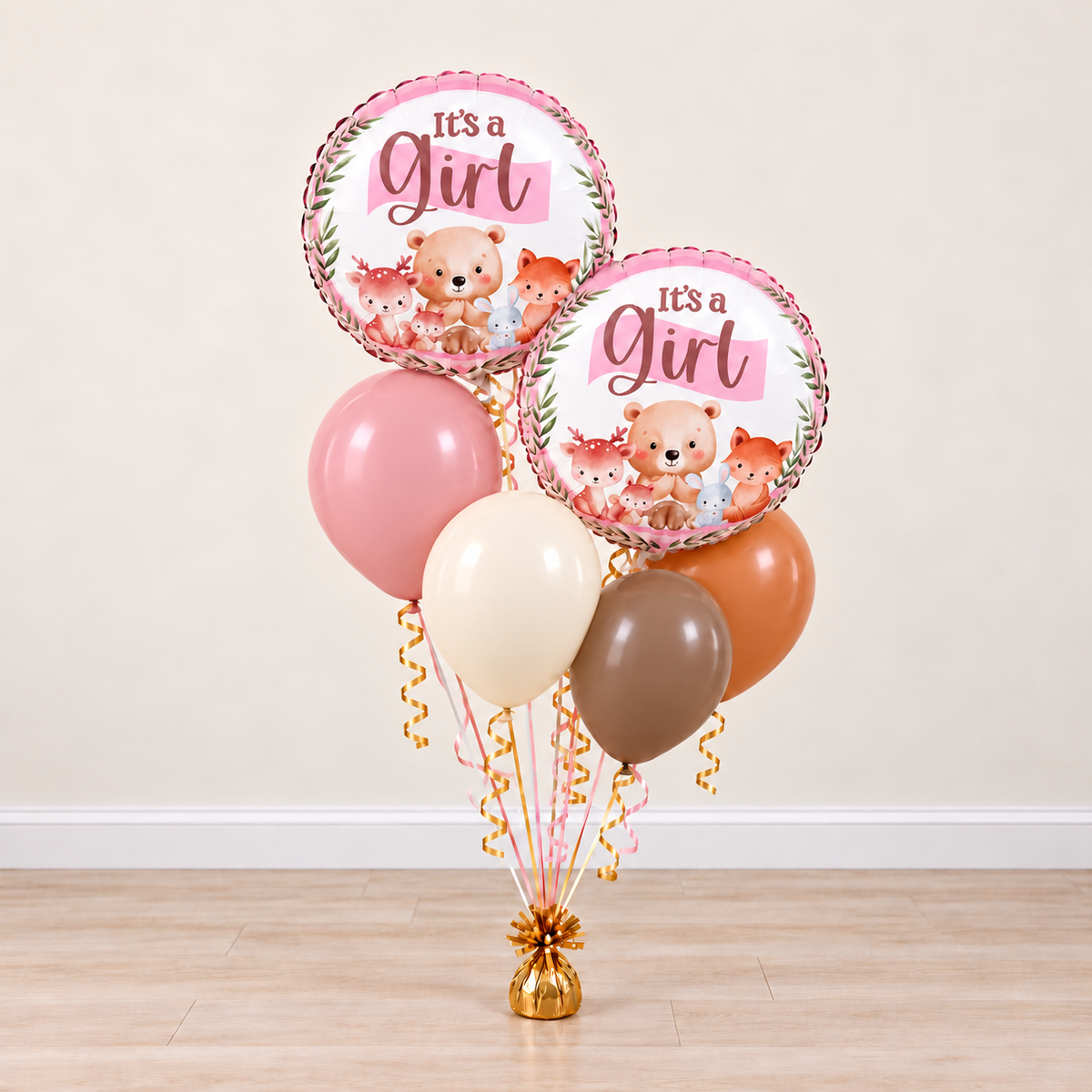 Woodland Its a Girl Baby Shower Balloon Bouquet updated bouquet colors