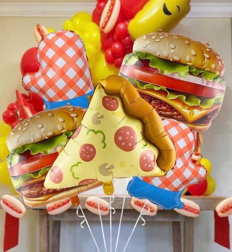 Burger and pizza foil balloon set styled view