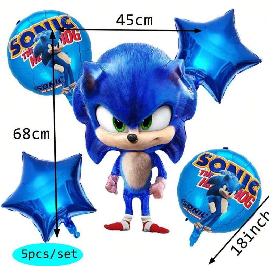 Sonic Hedgehog Balloon Set – 5 Piece Party Decoration Kit | Kids Birthday Balloons | Foil Balloons