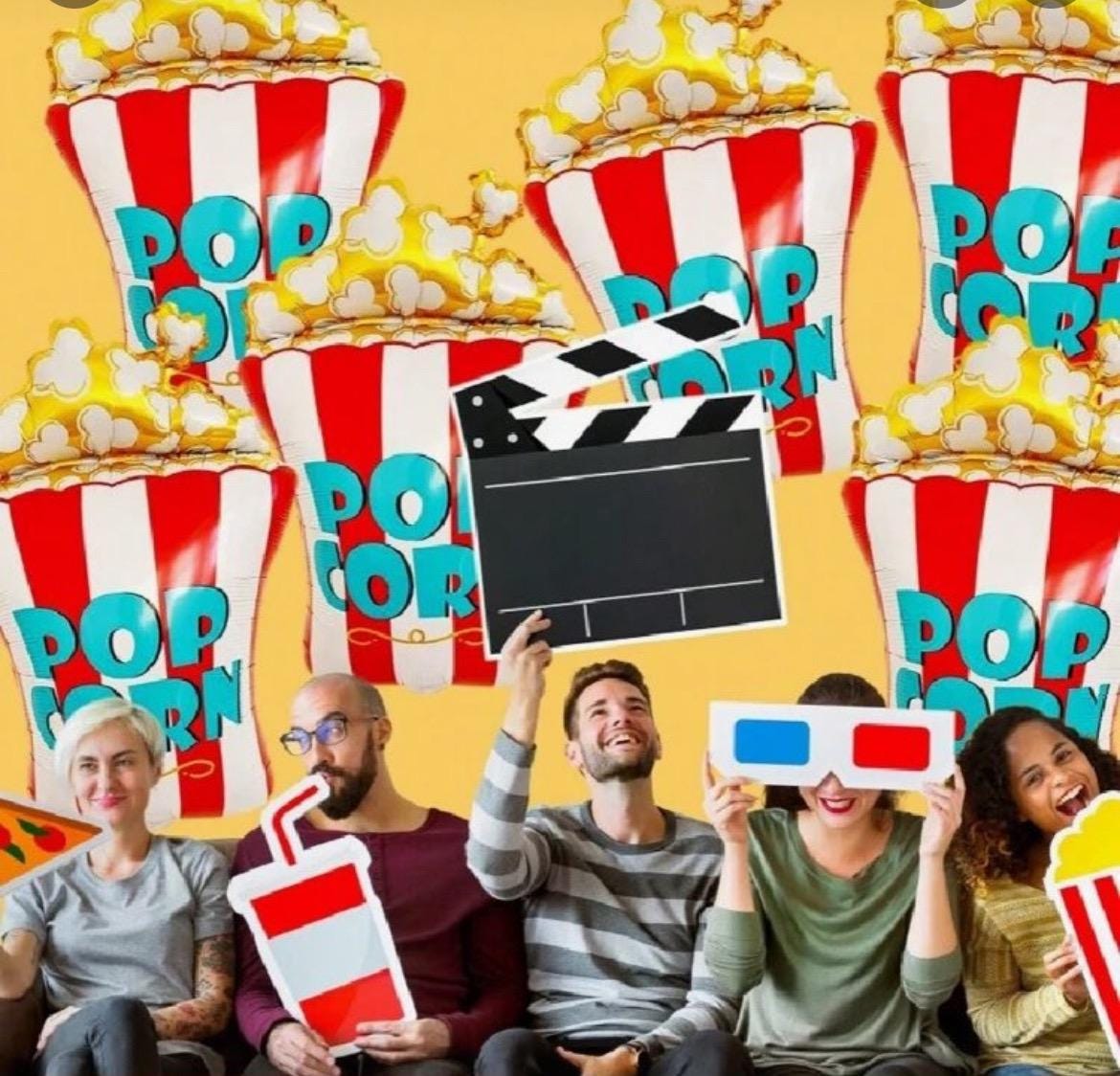 Set of Popcorn Foil Balloons – Movie Night Party Decor | Cinema Theme Balloons