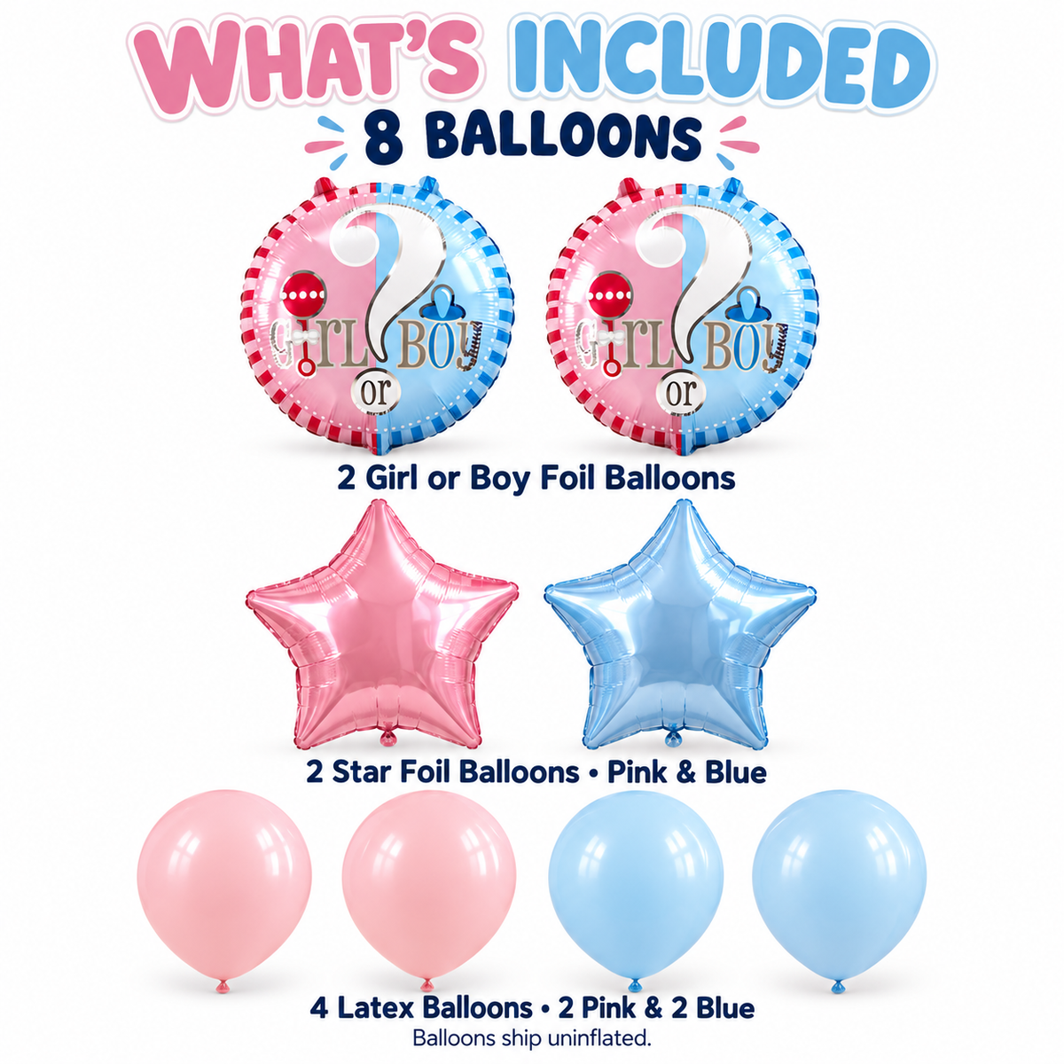 What's included: 8 gender reveal balloons