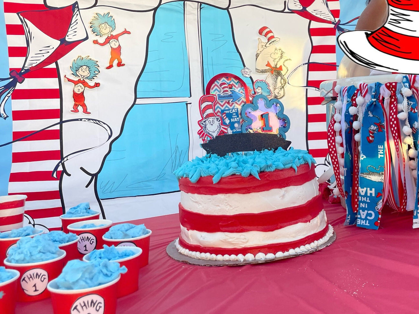 Cat Red and White Hat Birthday Cake Topper