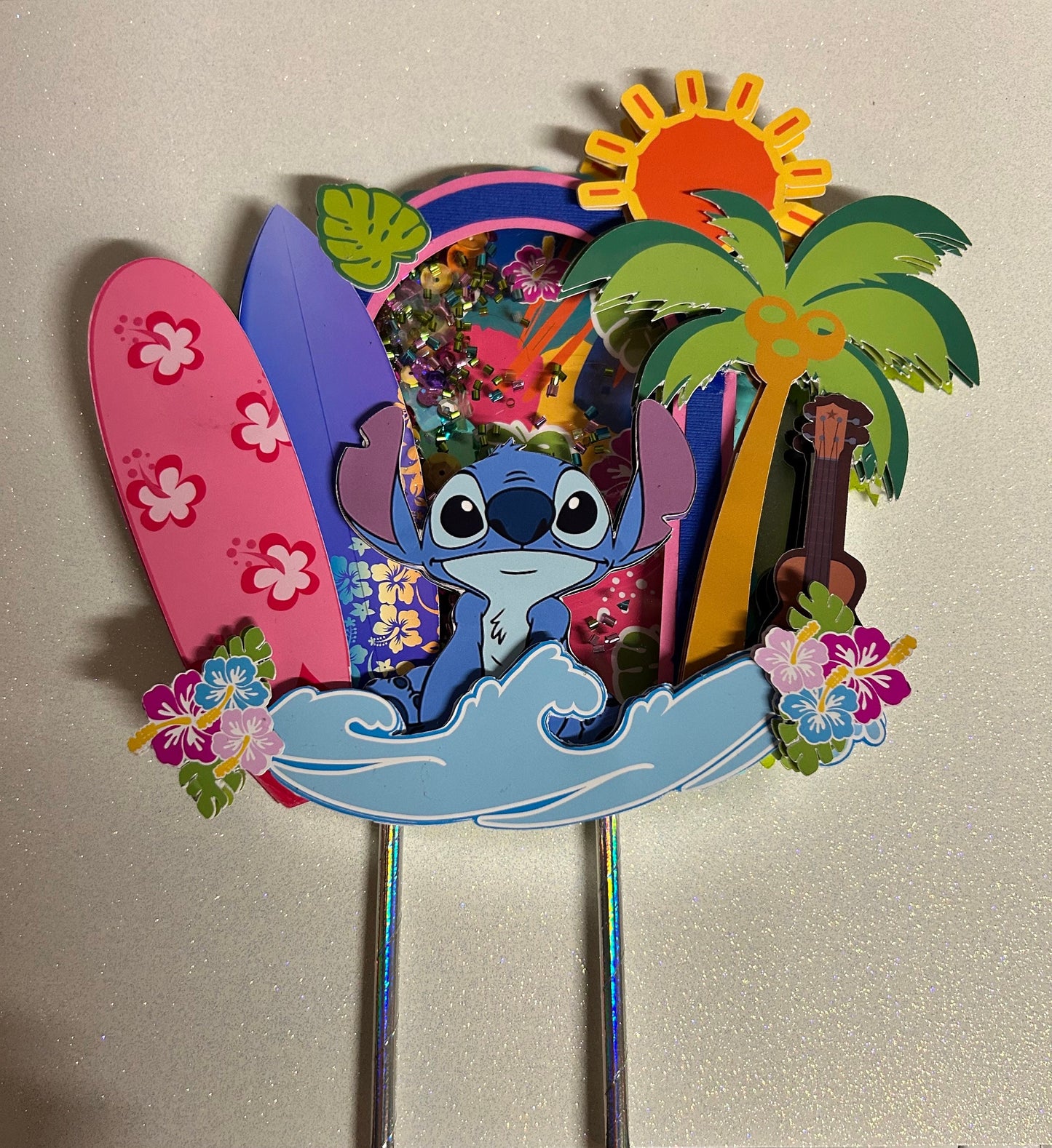 Blue Cartoon Cake Topper Birthday Party Aloha Palms Sun Beach Summer Pool