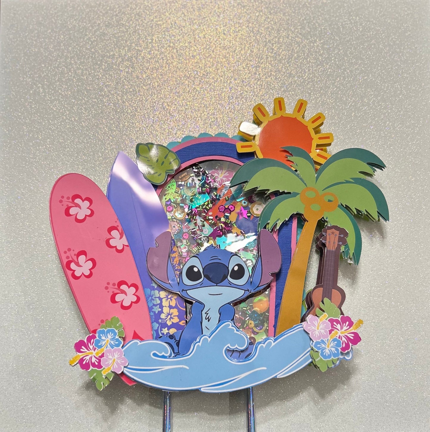 Blue Cartoon Cake Topper Birthday Party Aloha Palms Sun Beach Summer Pool