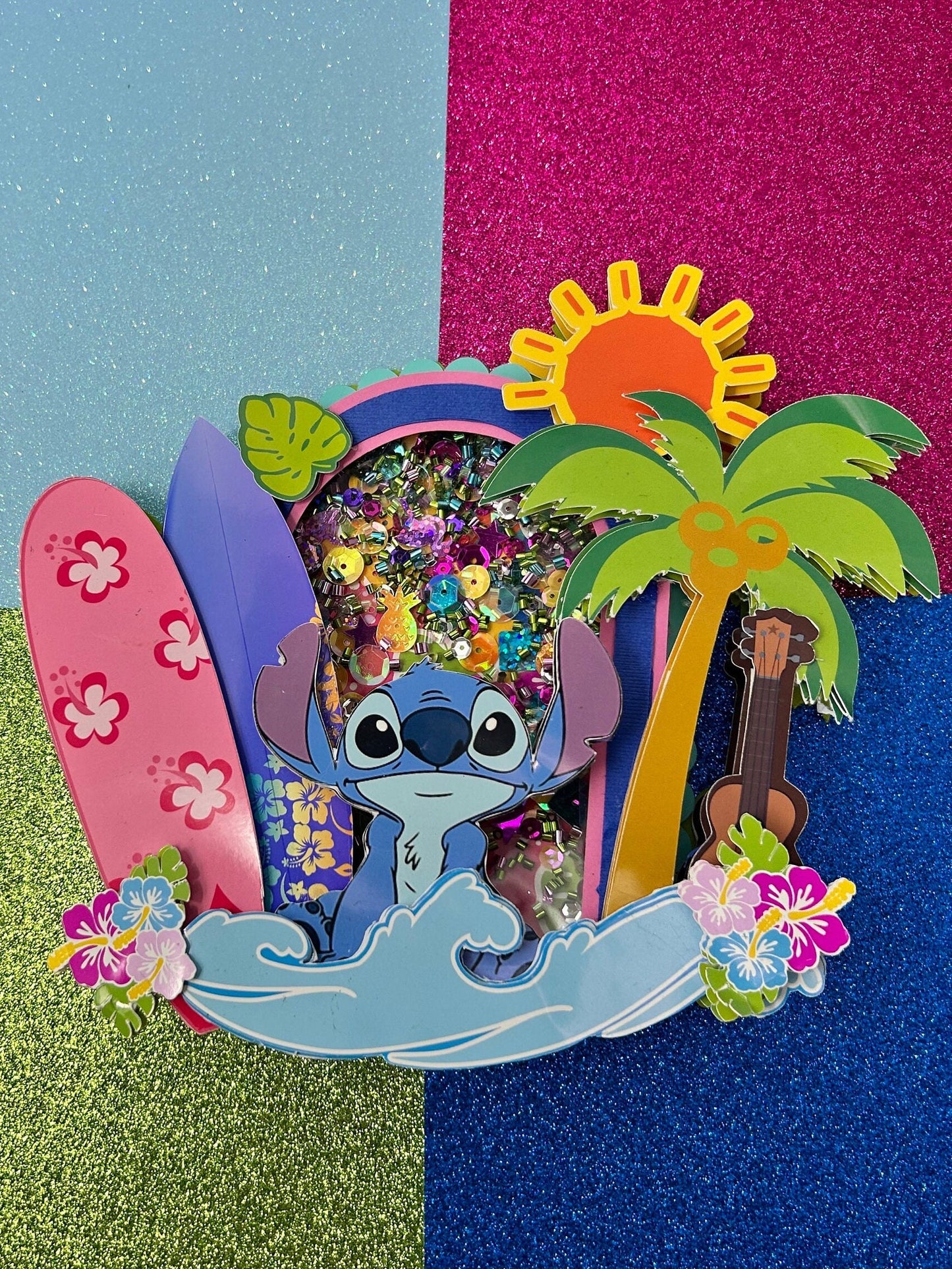 Blue Cartoon Cake Topper Birthday Party Aloha Palms Sun Beach Summer Pool
