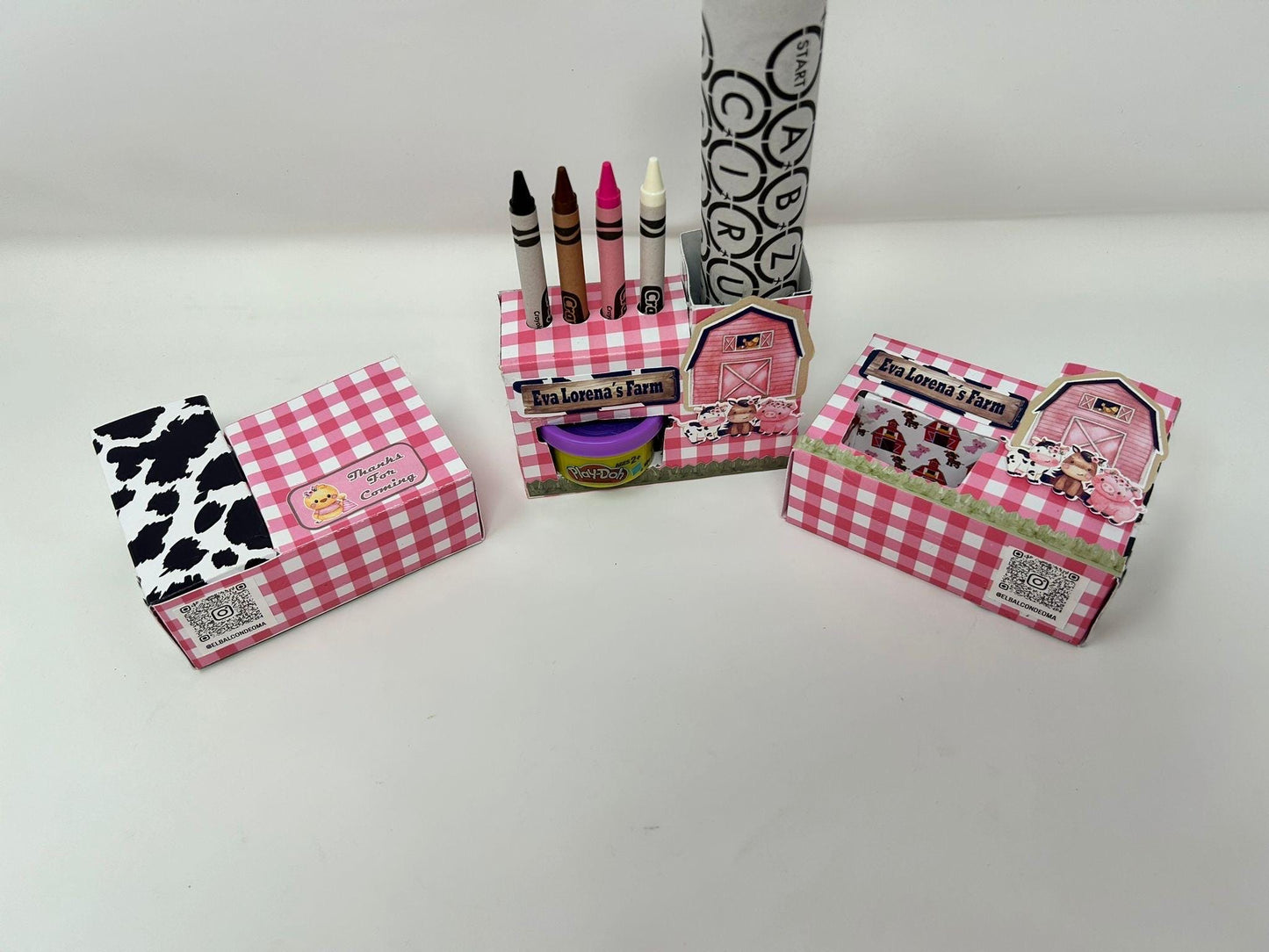 Pink Farm personalized Activy Box Play-doh Party Favor With Coloring Paper and Crayons