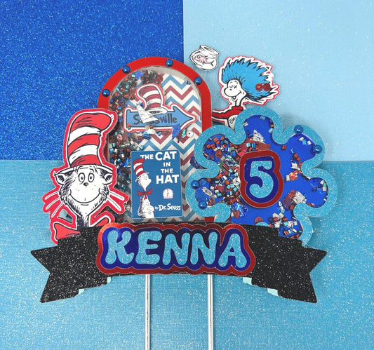Cat Red and White Hat Birthday Cake Topper