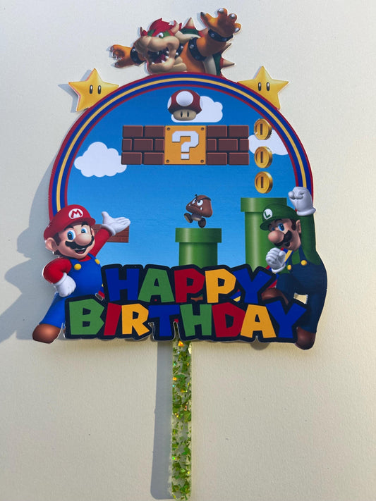 Mari o Luig i Gamer Birthday Digital Cake Topper - Print at Home